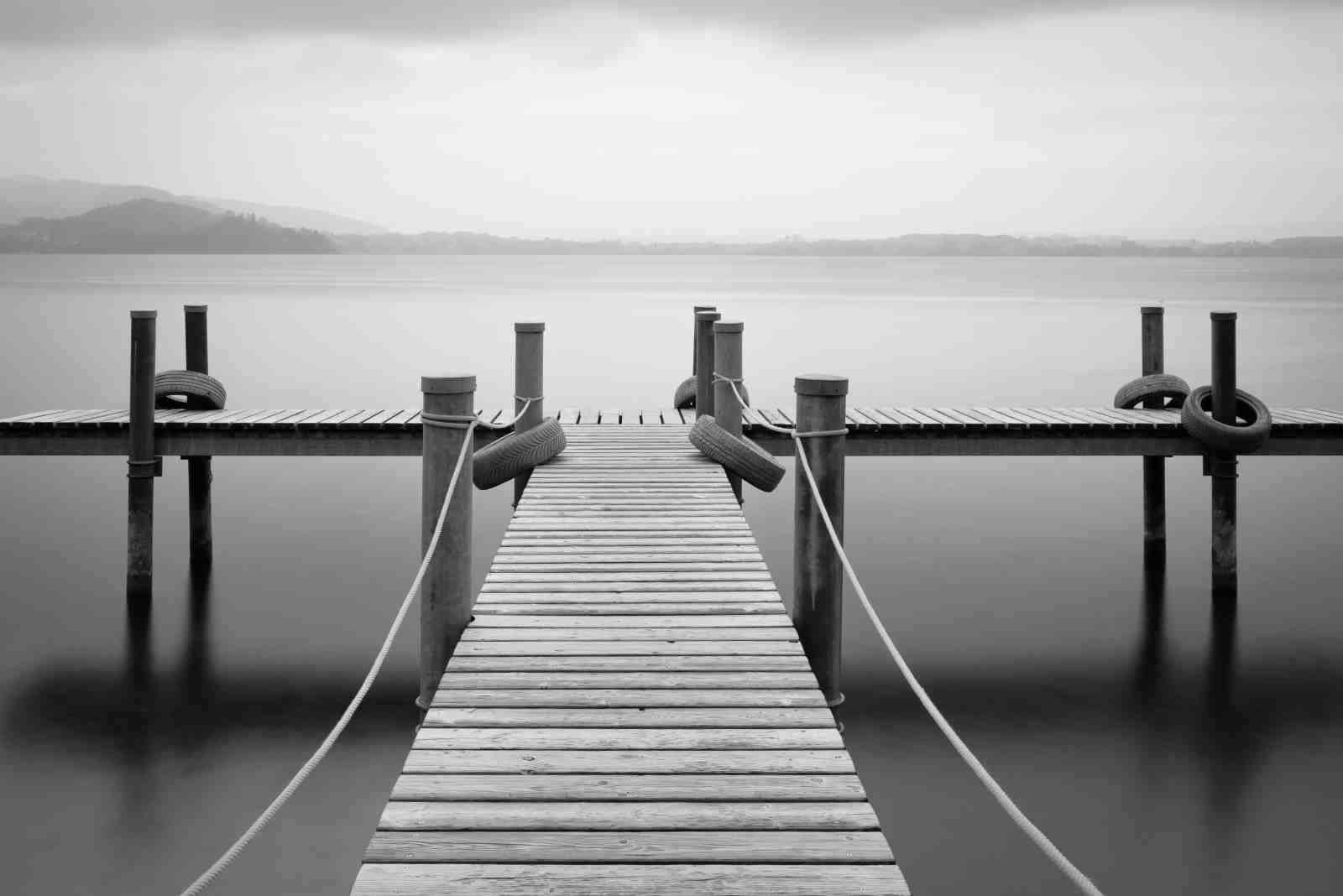 Serene Dock Landscape Black & White Wall Art