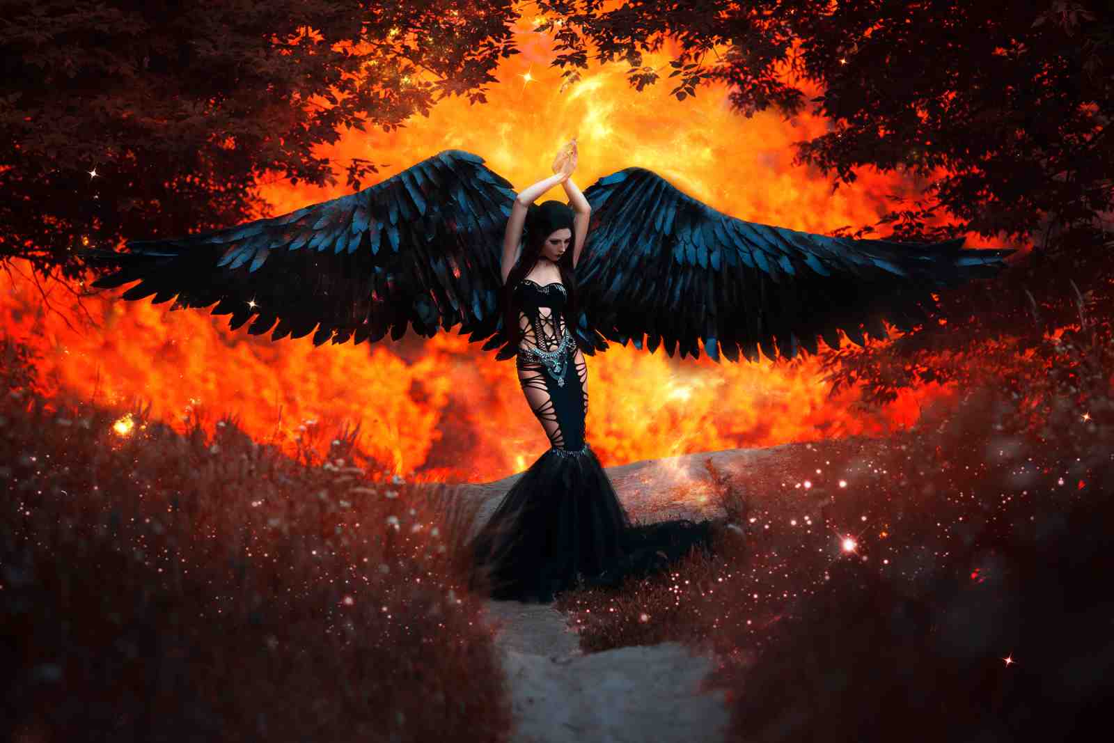Dark Angel Fiery Fantasy Wall Art