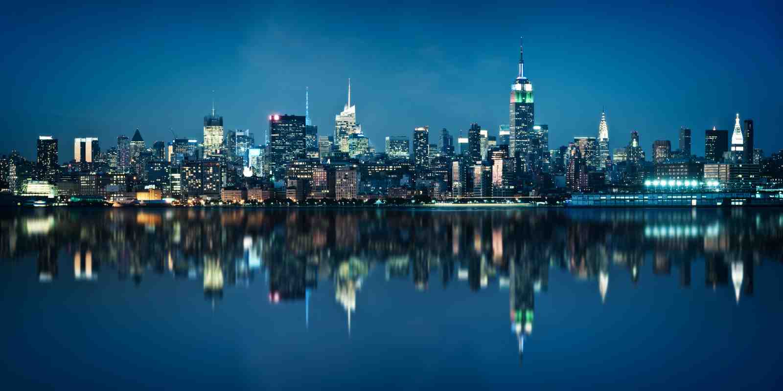 New York Skyline Night Reflection Wall Art