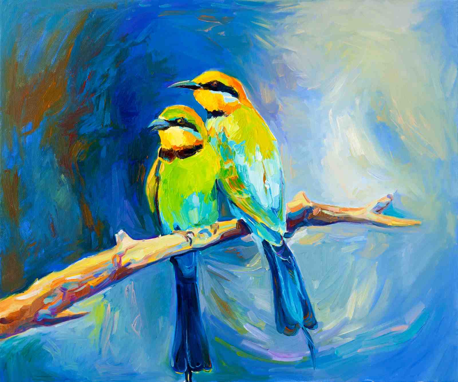 Vibrant Bird Couple Impressionist Wall Art