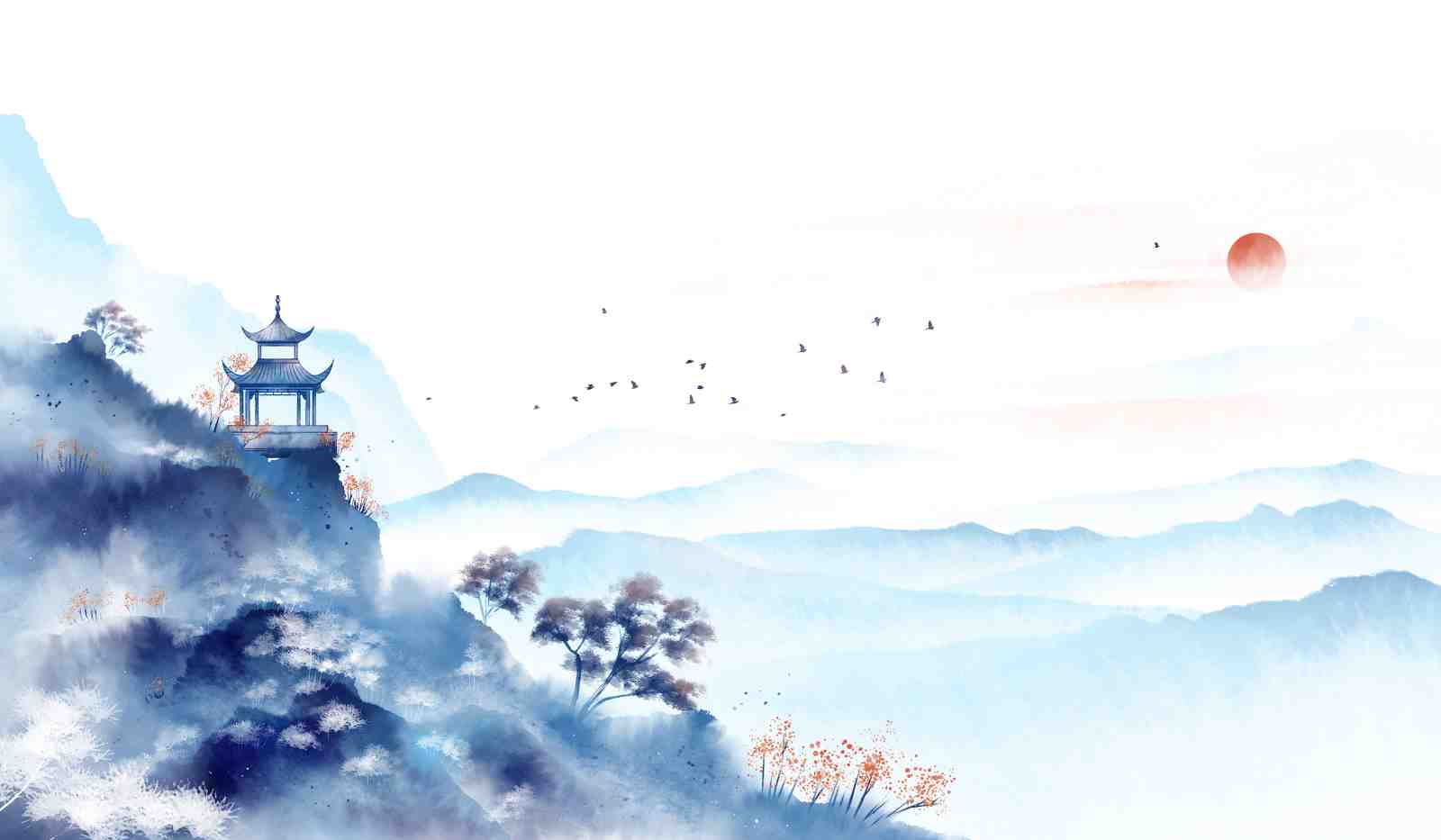 Serene Mountain Pagoda Landscape Wall Art