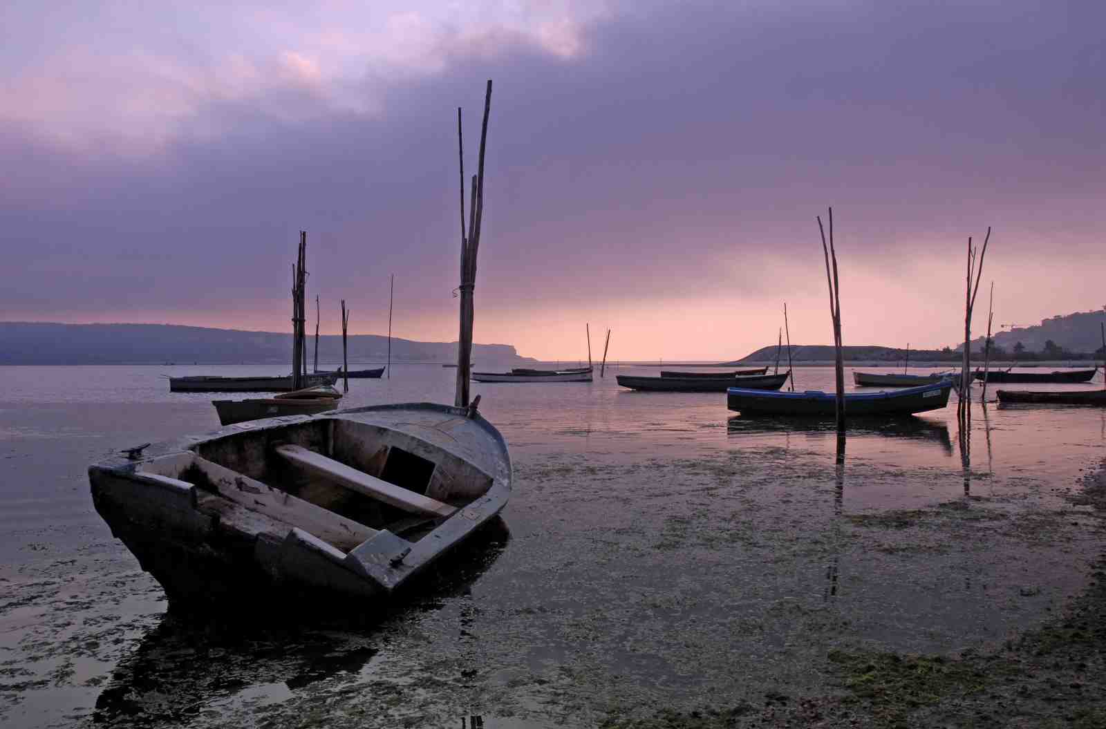 Serene Dusk Boats Landscape Wall Art