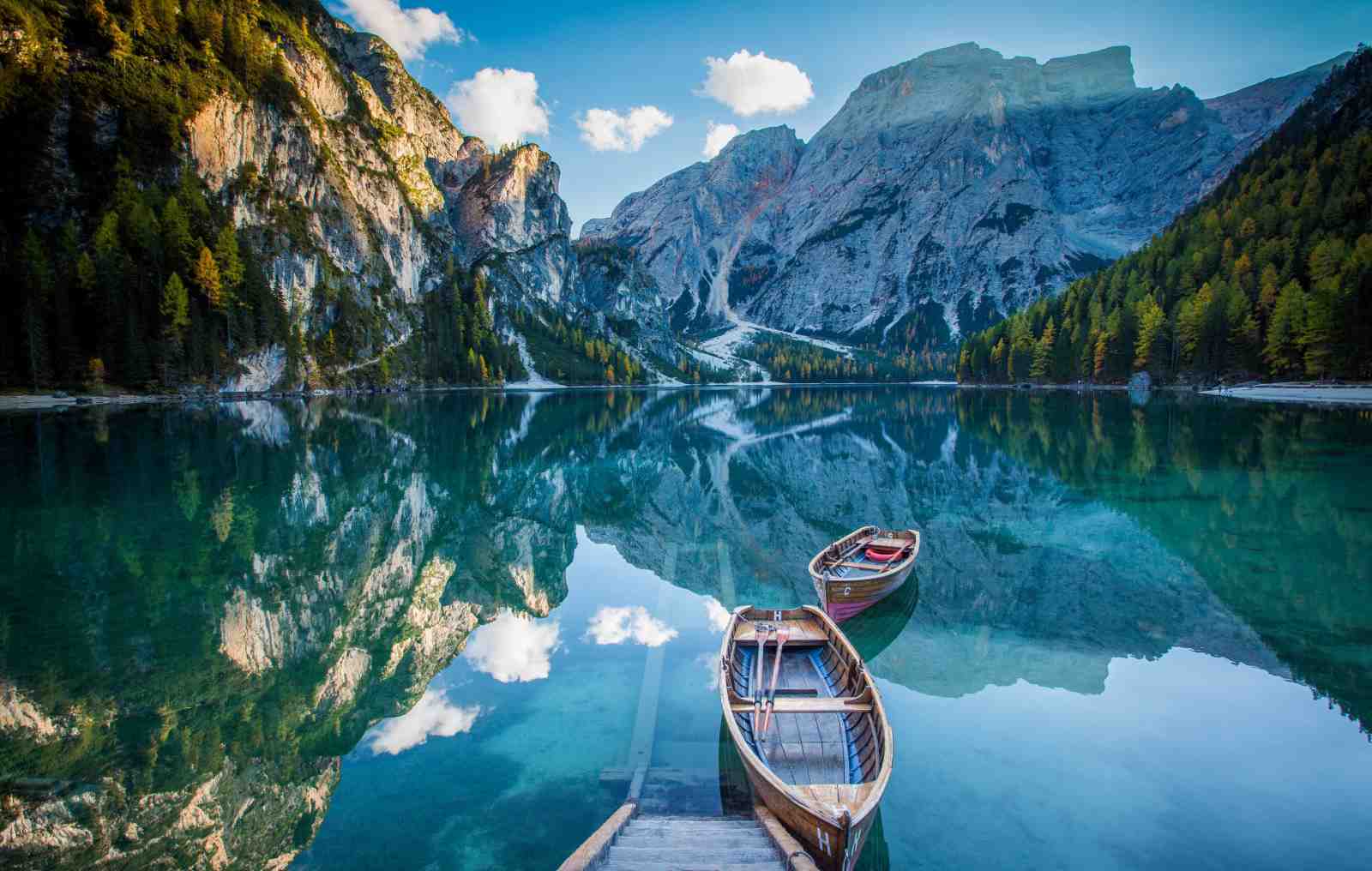 Tranquil Lake & Mountain Boats Wall Art