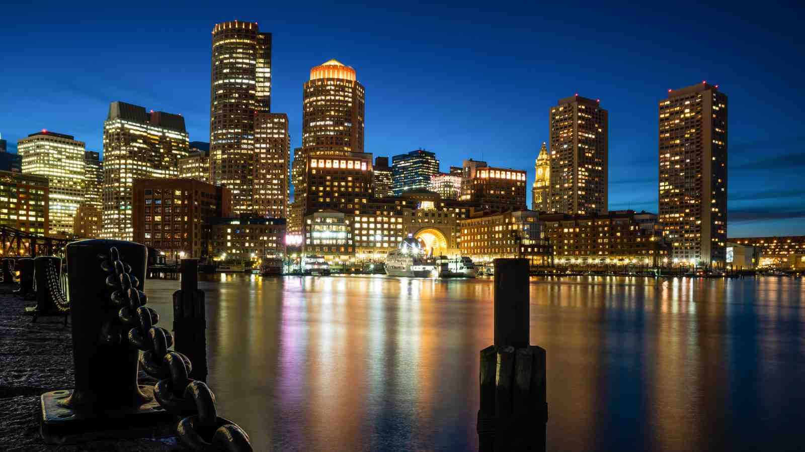 Boston Skyline Night Cityscape Wall Art
