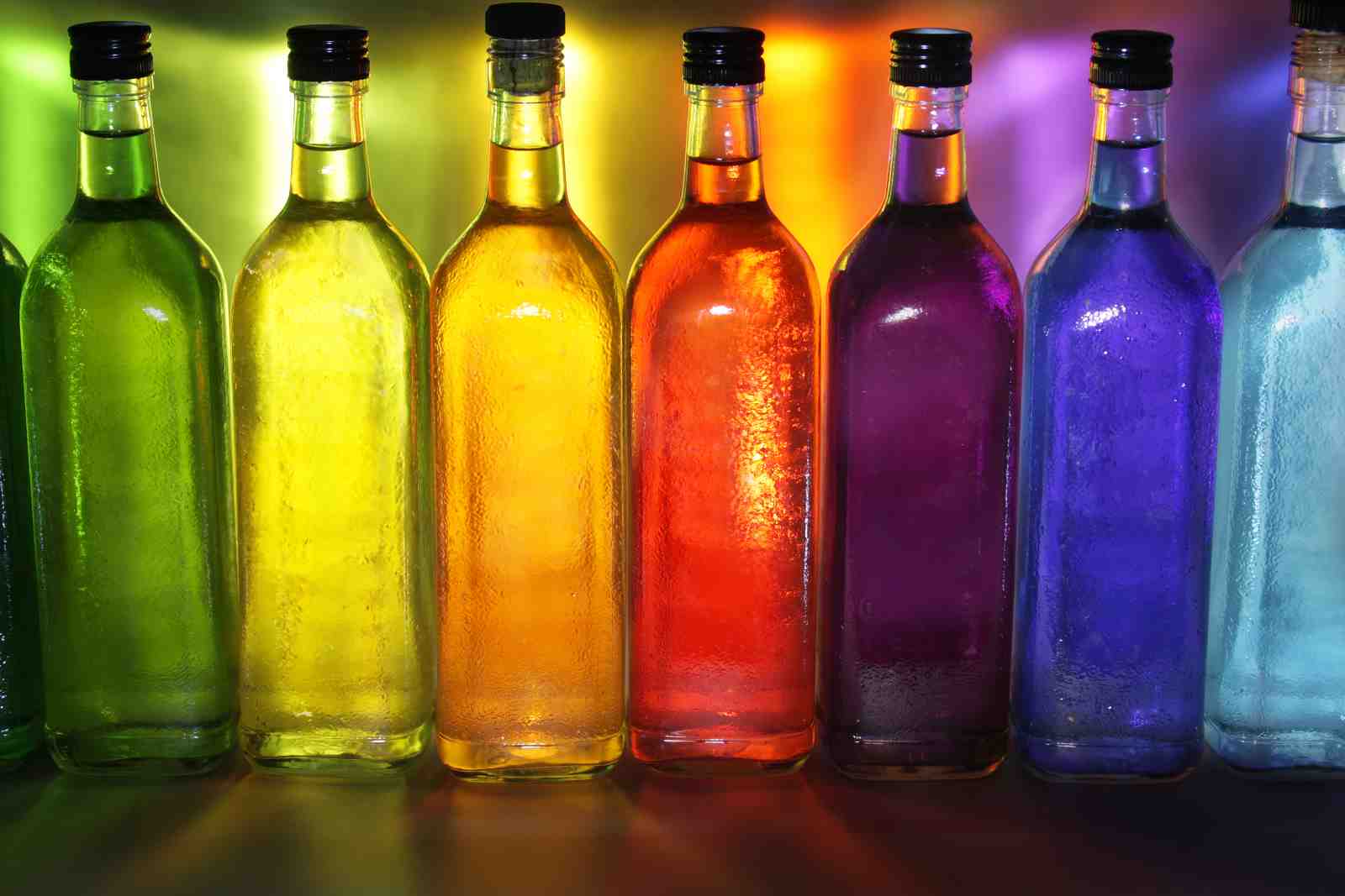 Vibrant Rainbow Liquor Bottles Wall Art