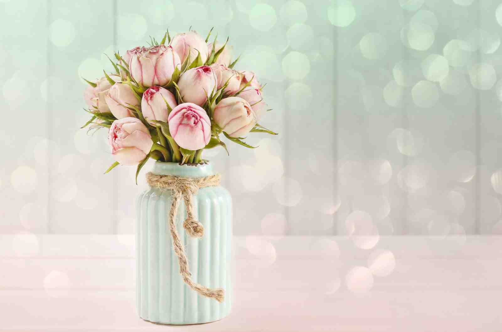 Soft Pink Roses in Mint Vase Wall Art