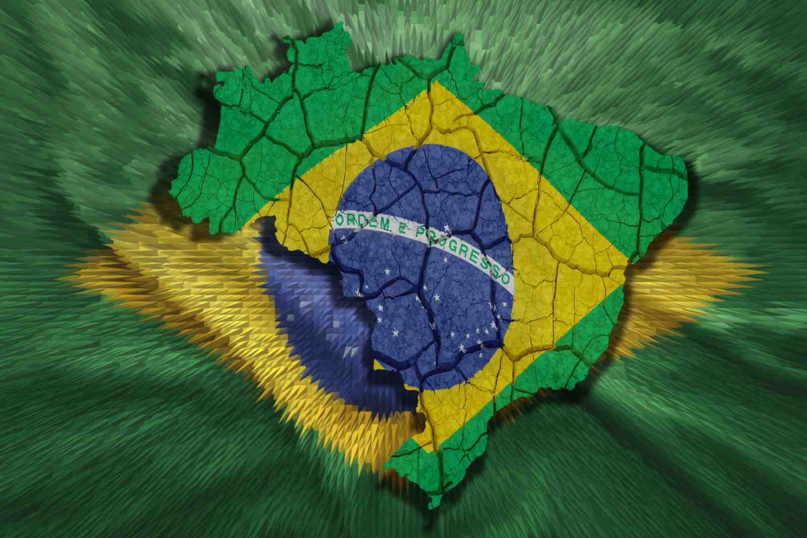 Cracked Brazil Map Flag Wall Art