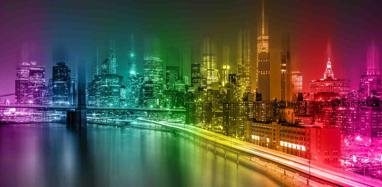 Vibrant Rainbow Cityscape Wall Art