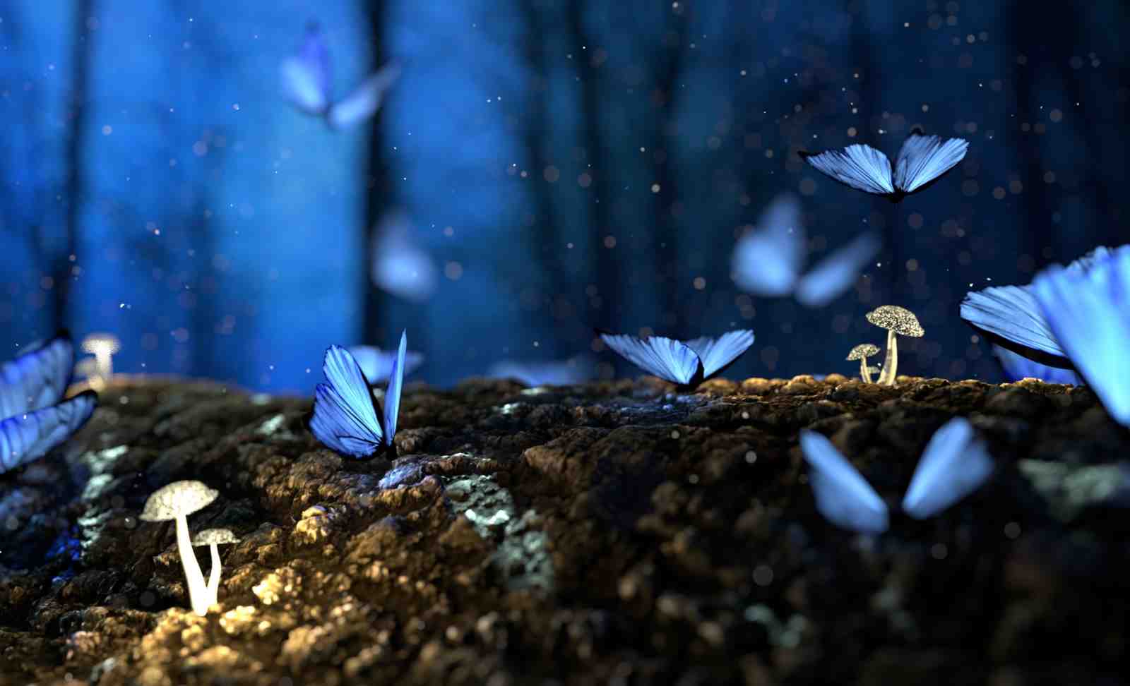 Enchanting Blue Butterfly & Mushroom Wall Art