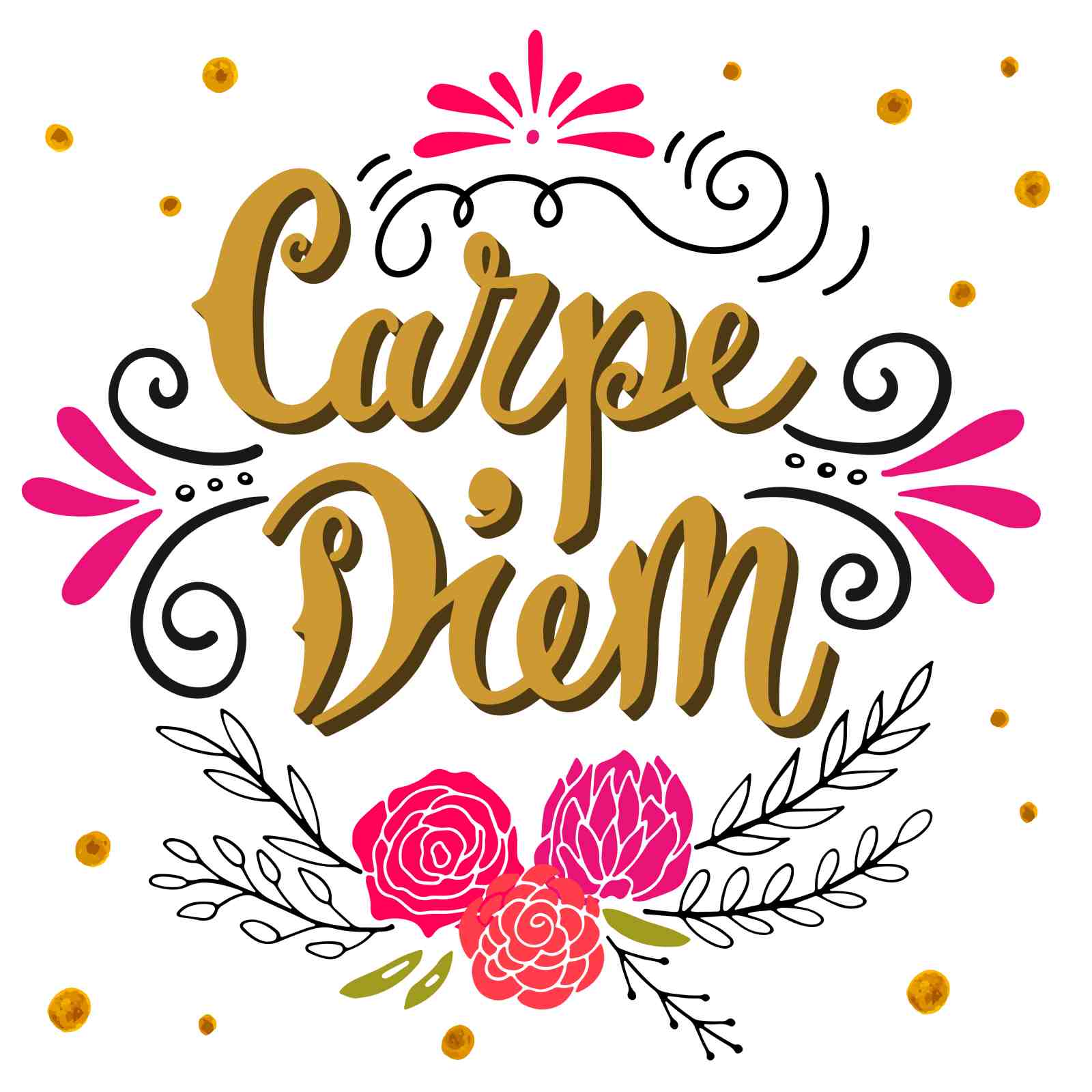 Carpe Diem Gold Floral Wall Art