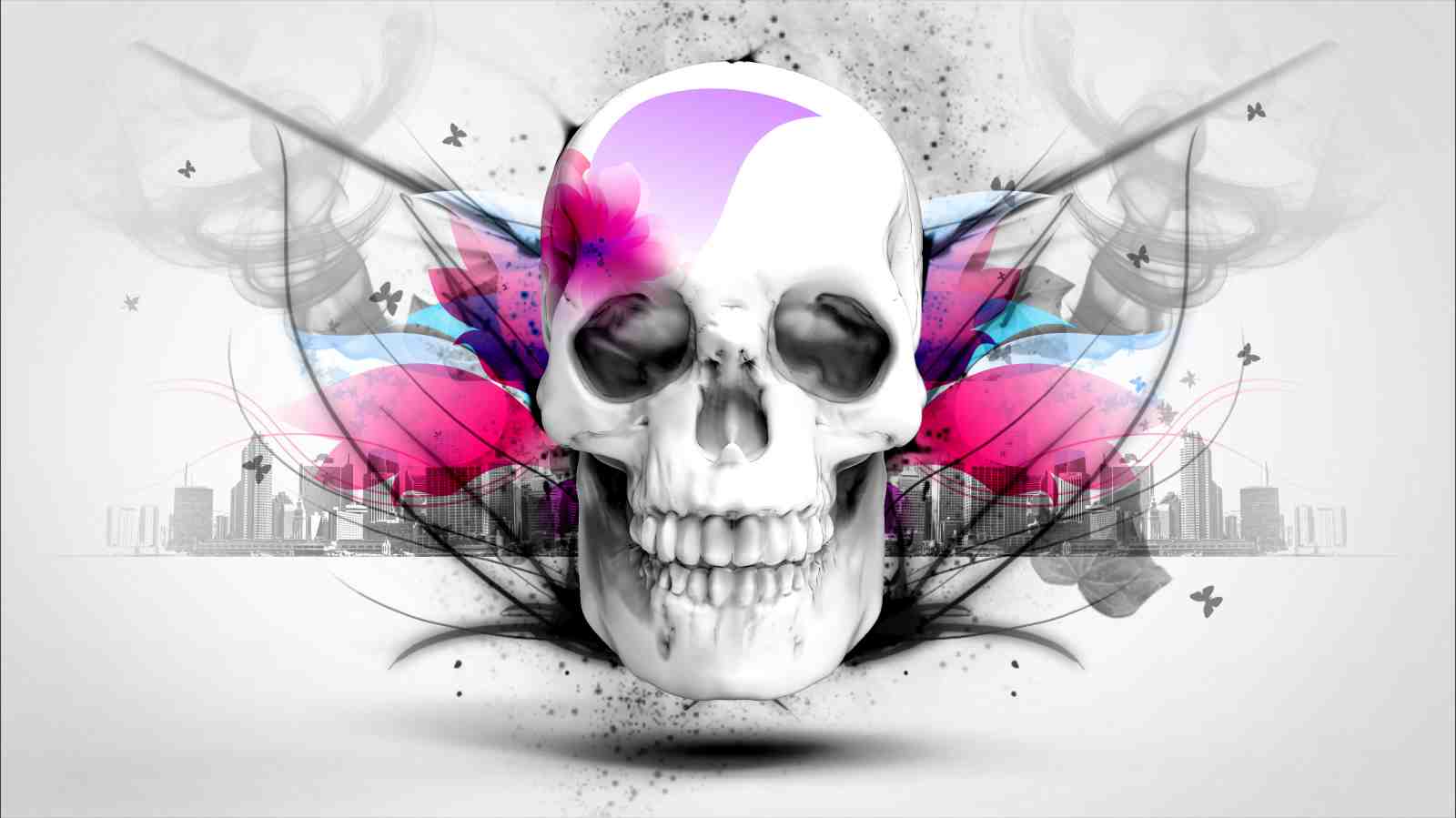 Urban Skull & Flowers Wall Art