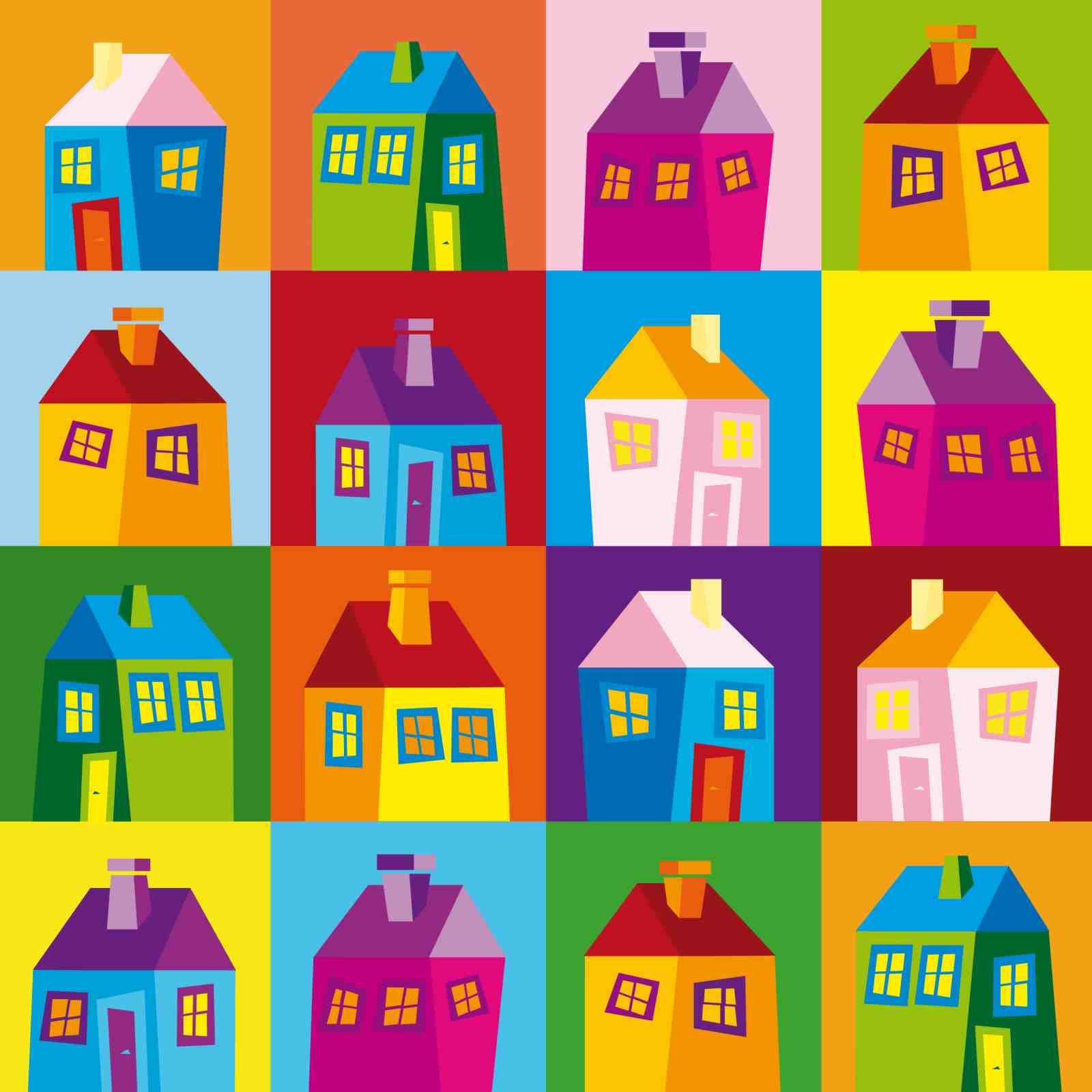 Pop Art Houses Colorful Geometric Wall Art