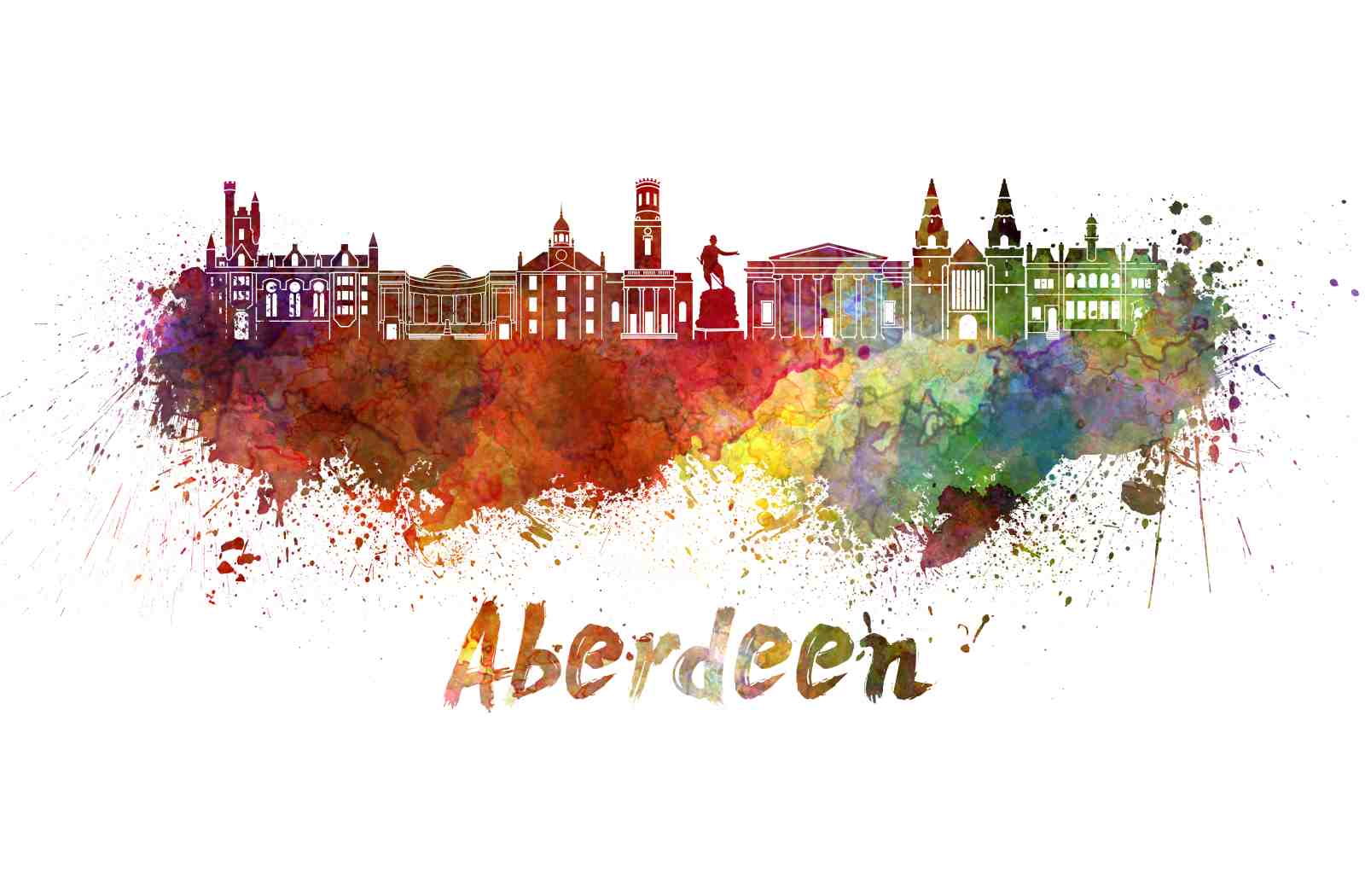 Vibrant Aberdeen Skyline Watercolor Wall Art