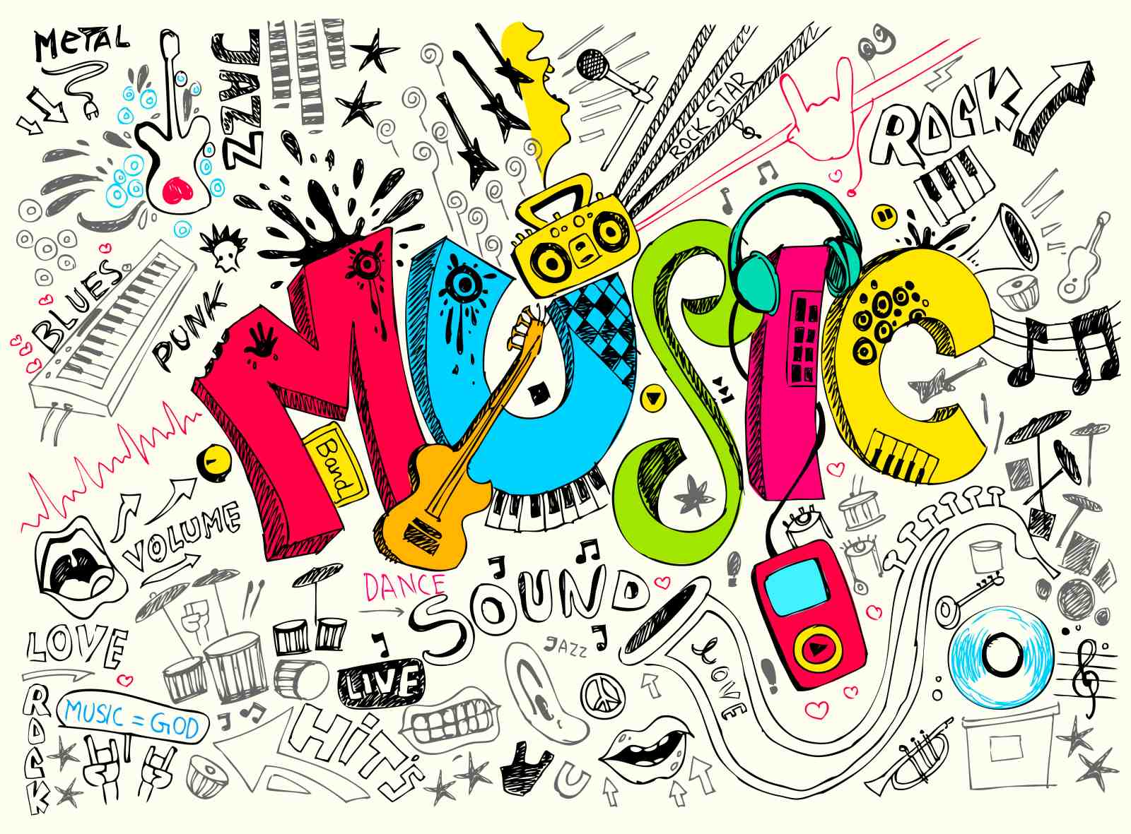 Vibrant Music Doodle Wall Art for Rock Lovers