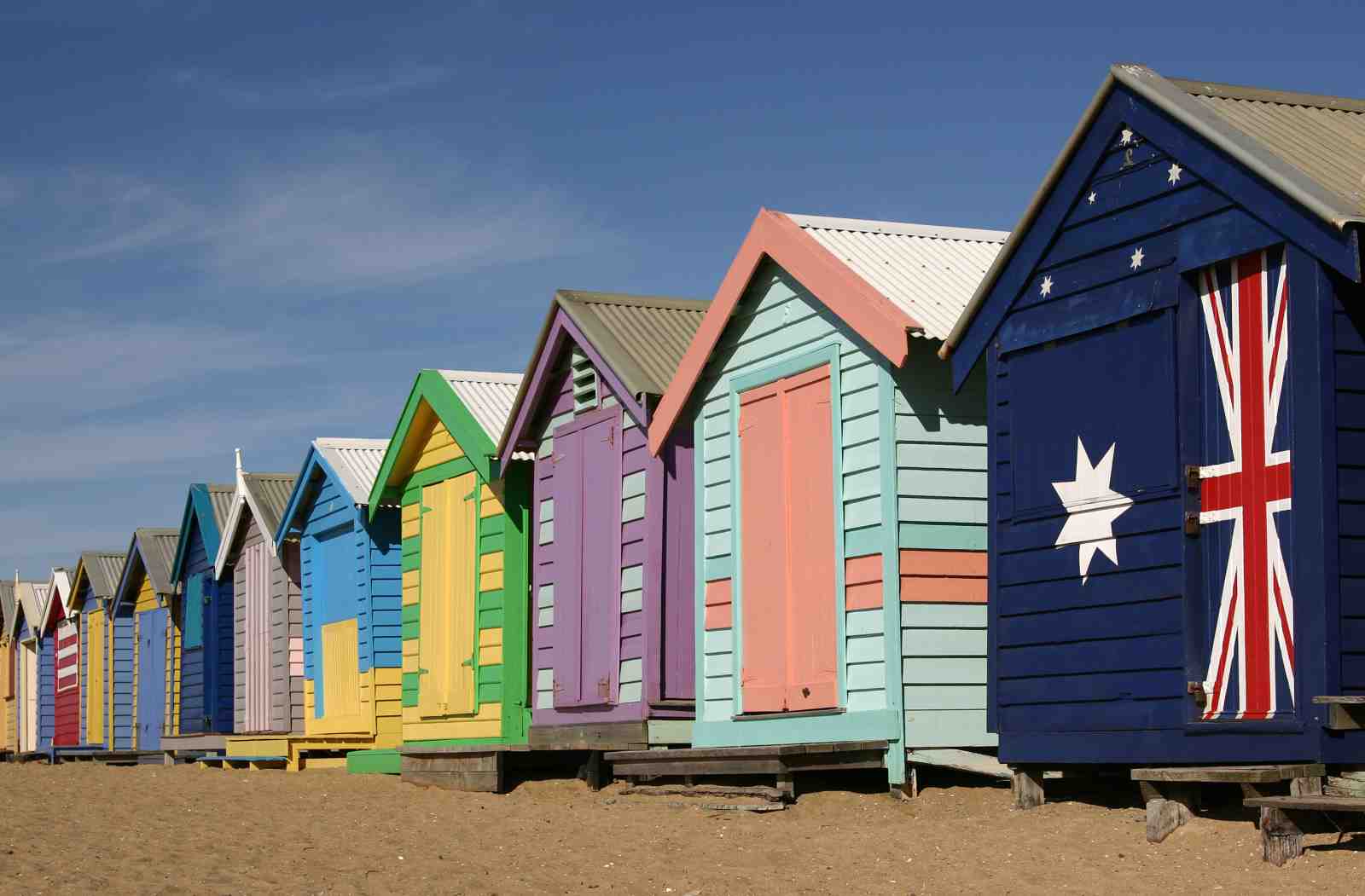 Vibrant Beach Huts Australian Flag Wall Art