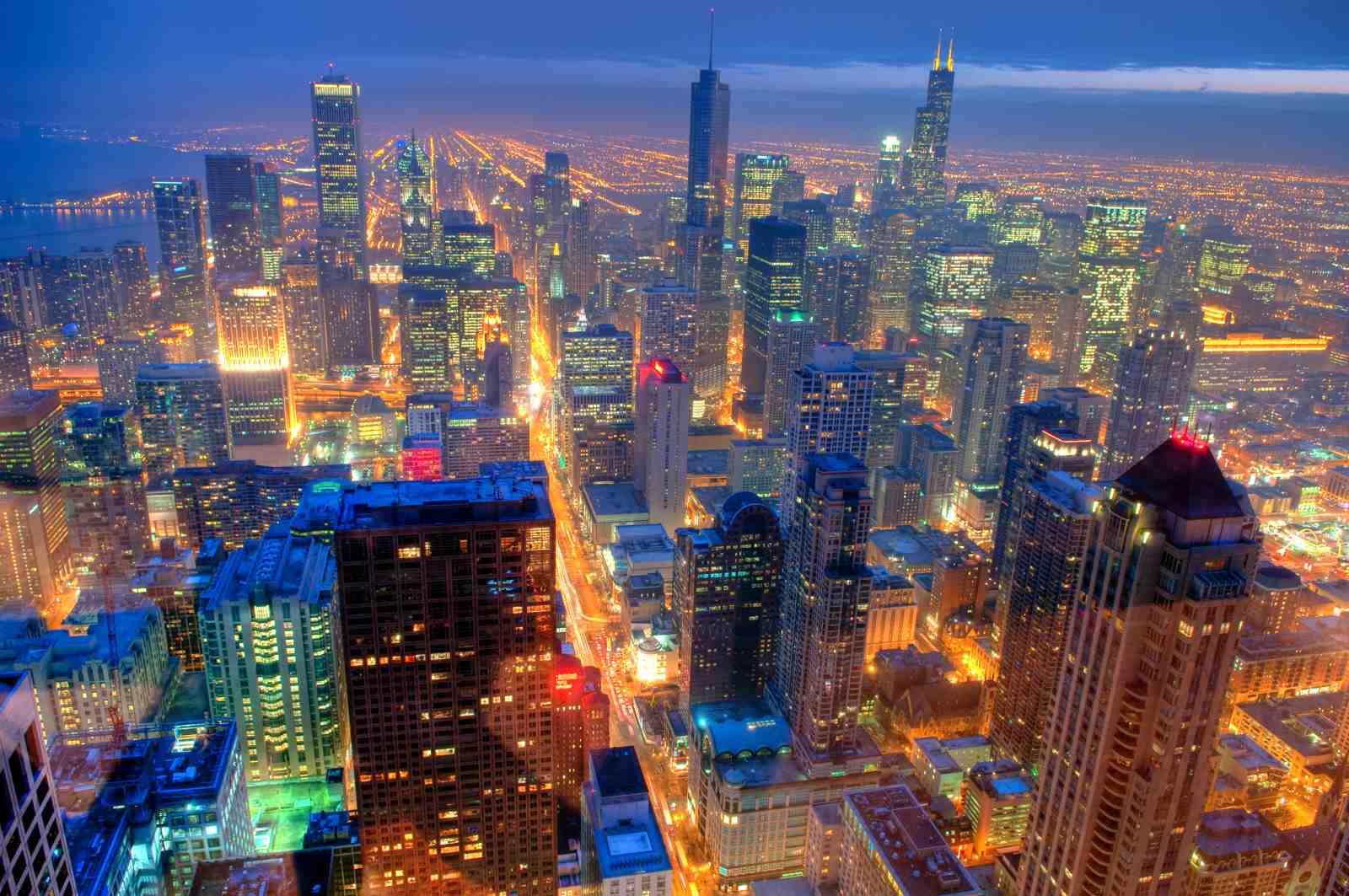 Chicago Skyline at Night Wall Art