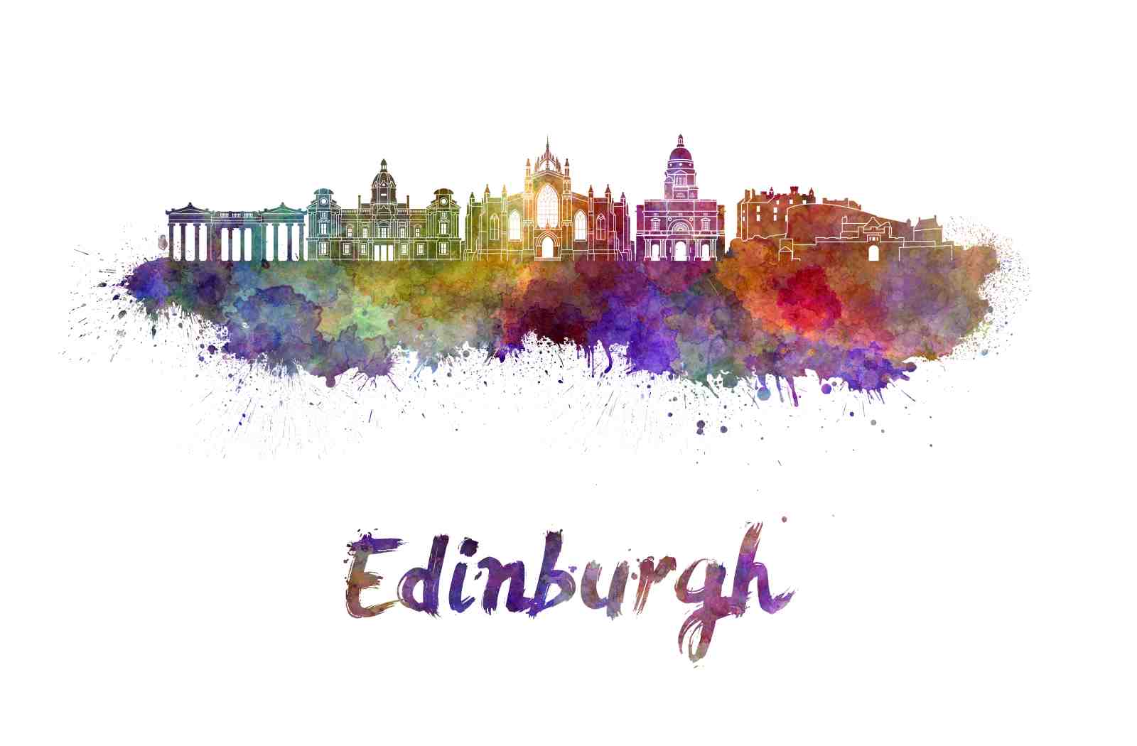 Vibrant Edinburgh Skyline Watercolor Wall Art