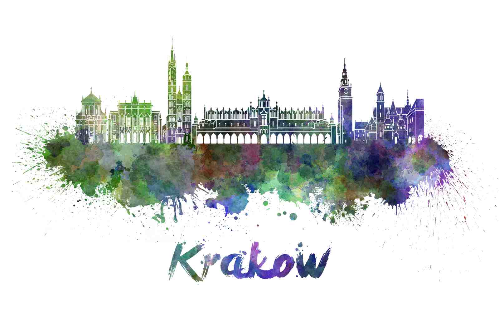 Vibrant Krakow Skyline Watercolor Wall Art