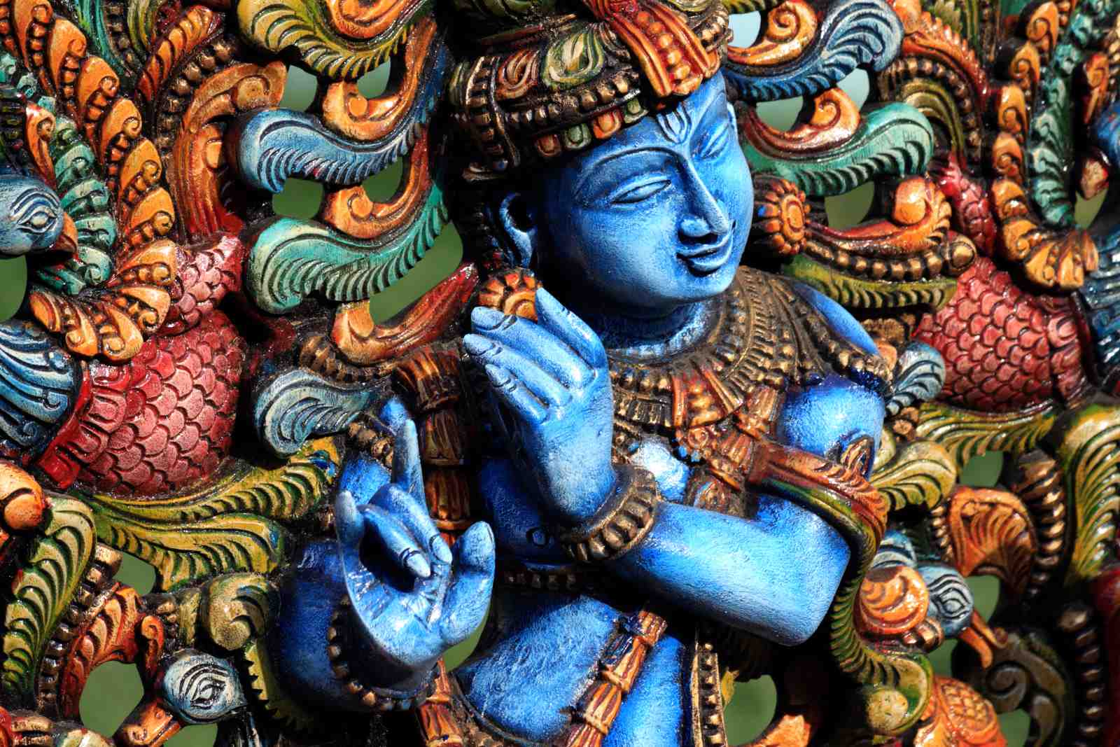 Vibrant Krishna Peacock Motif Wall Art