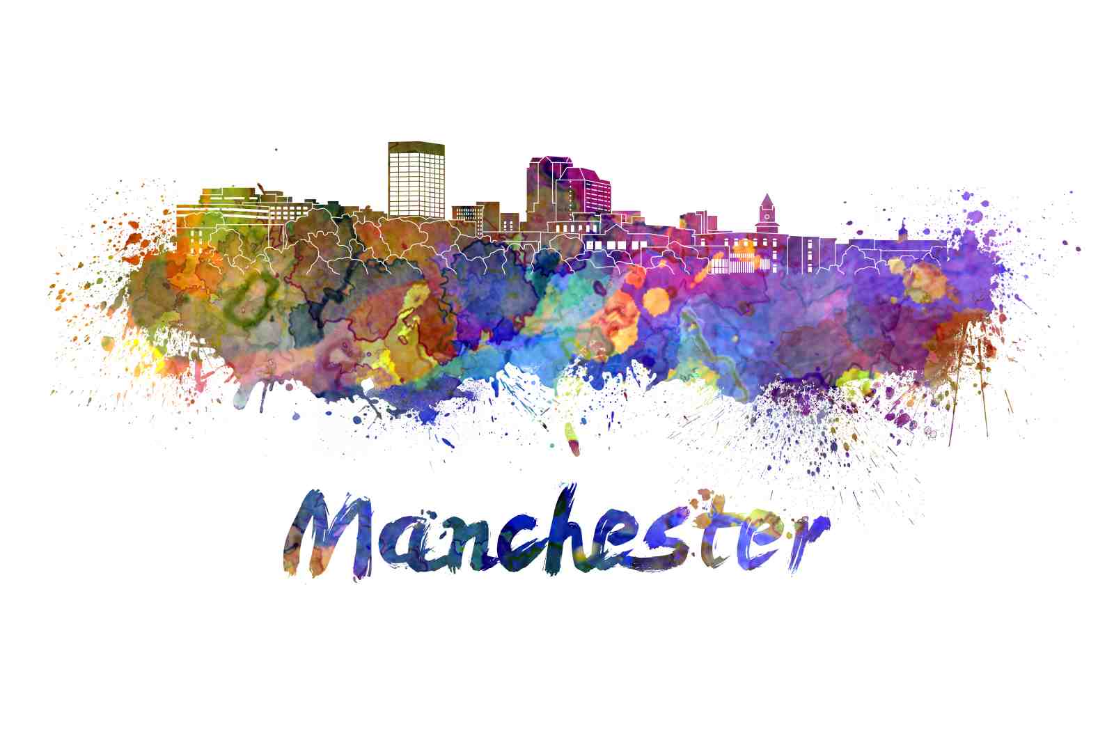Vibrant Manchester Skyline Watercolor Wall Art