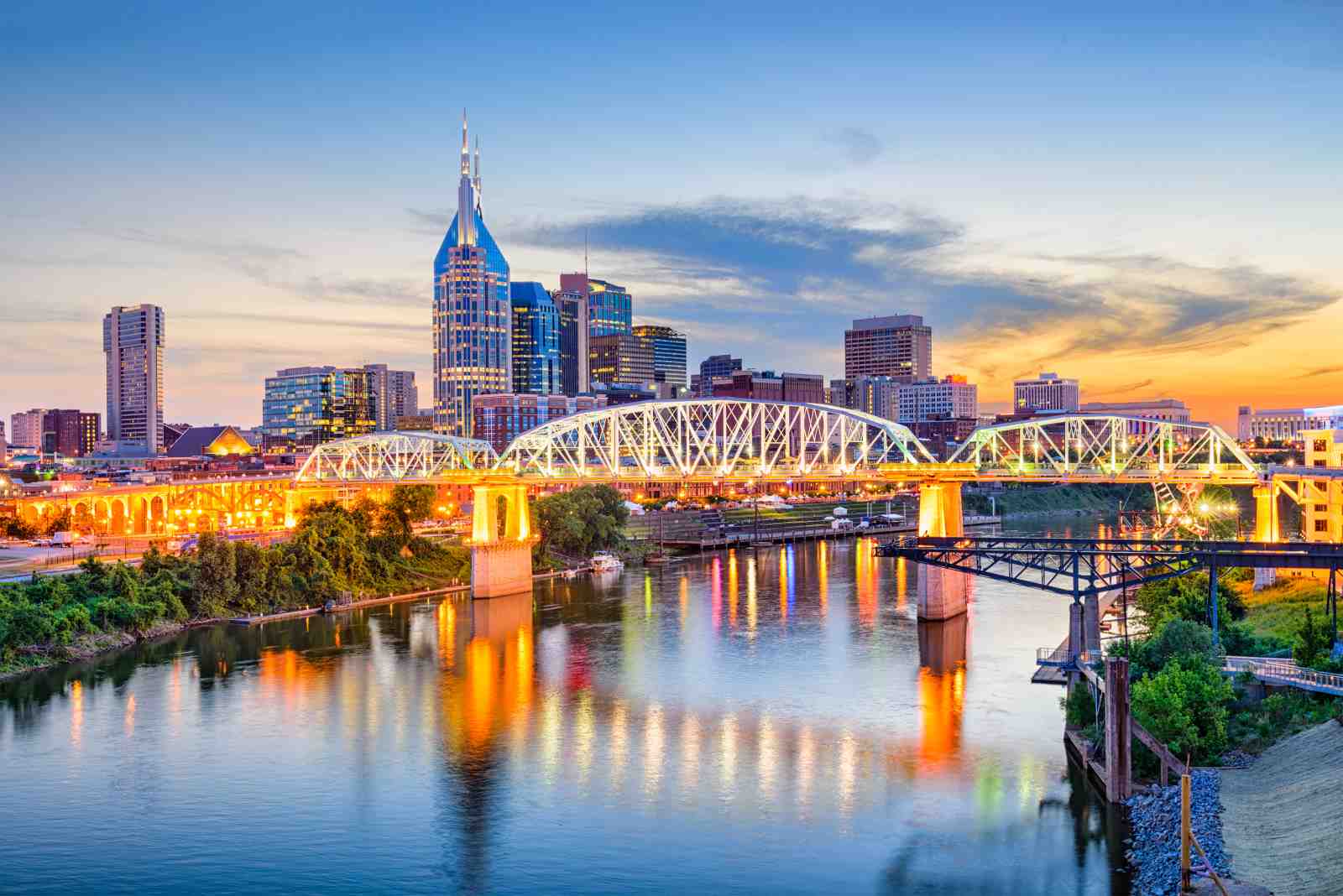 Nashville Skyline Bridge Sunset Wall Art
