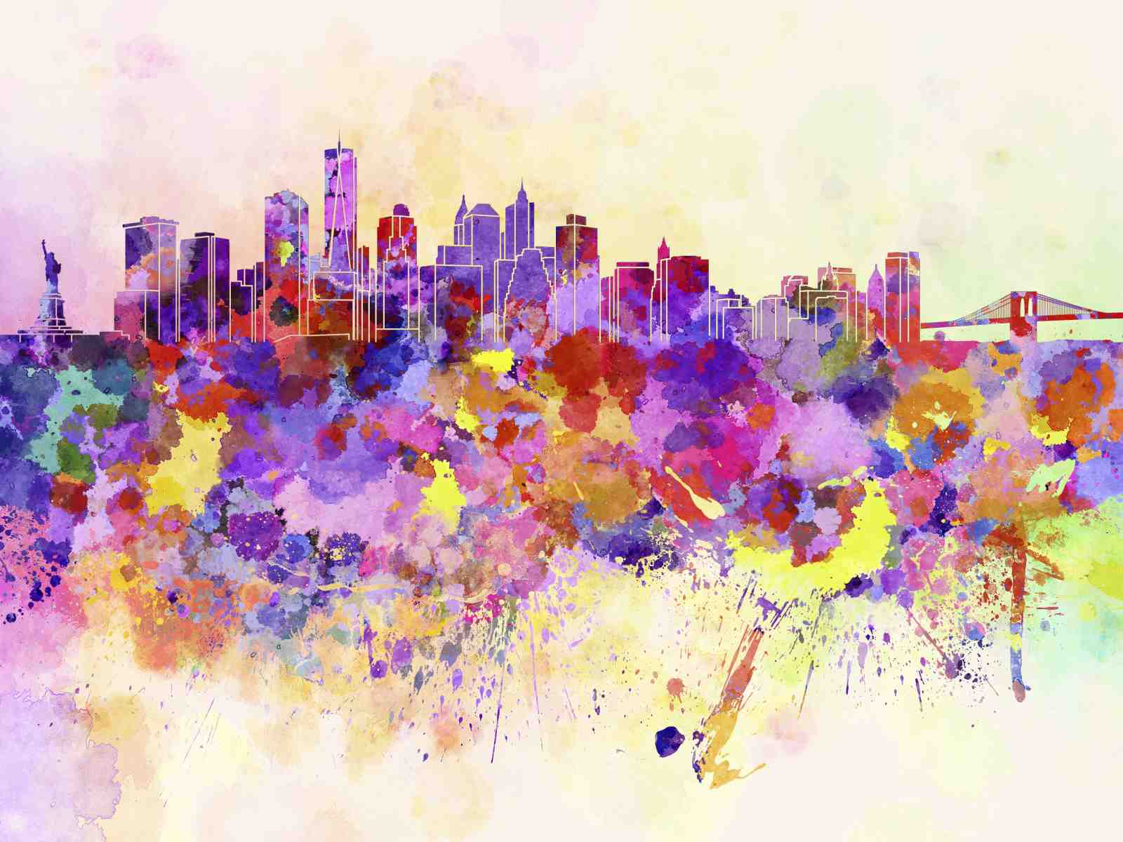 Vibrant New York City Watercolor Skyline Wall Art