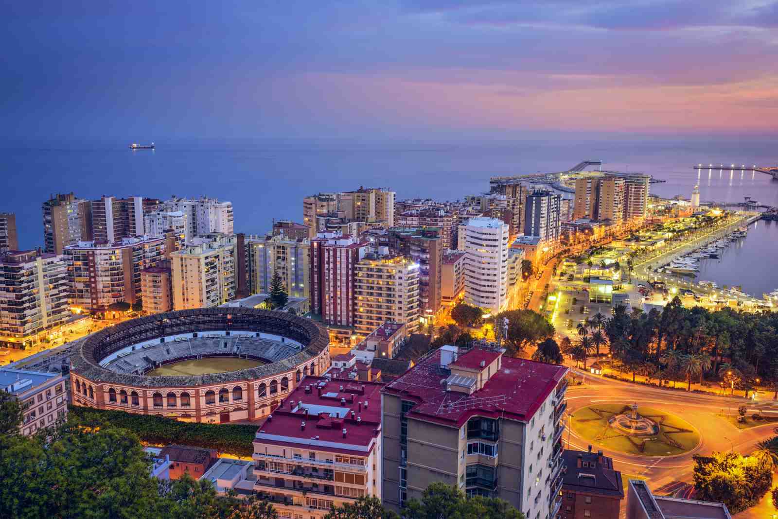 Malaga Cityscape Evening Harbor Wall Art