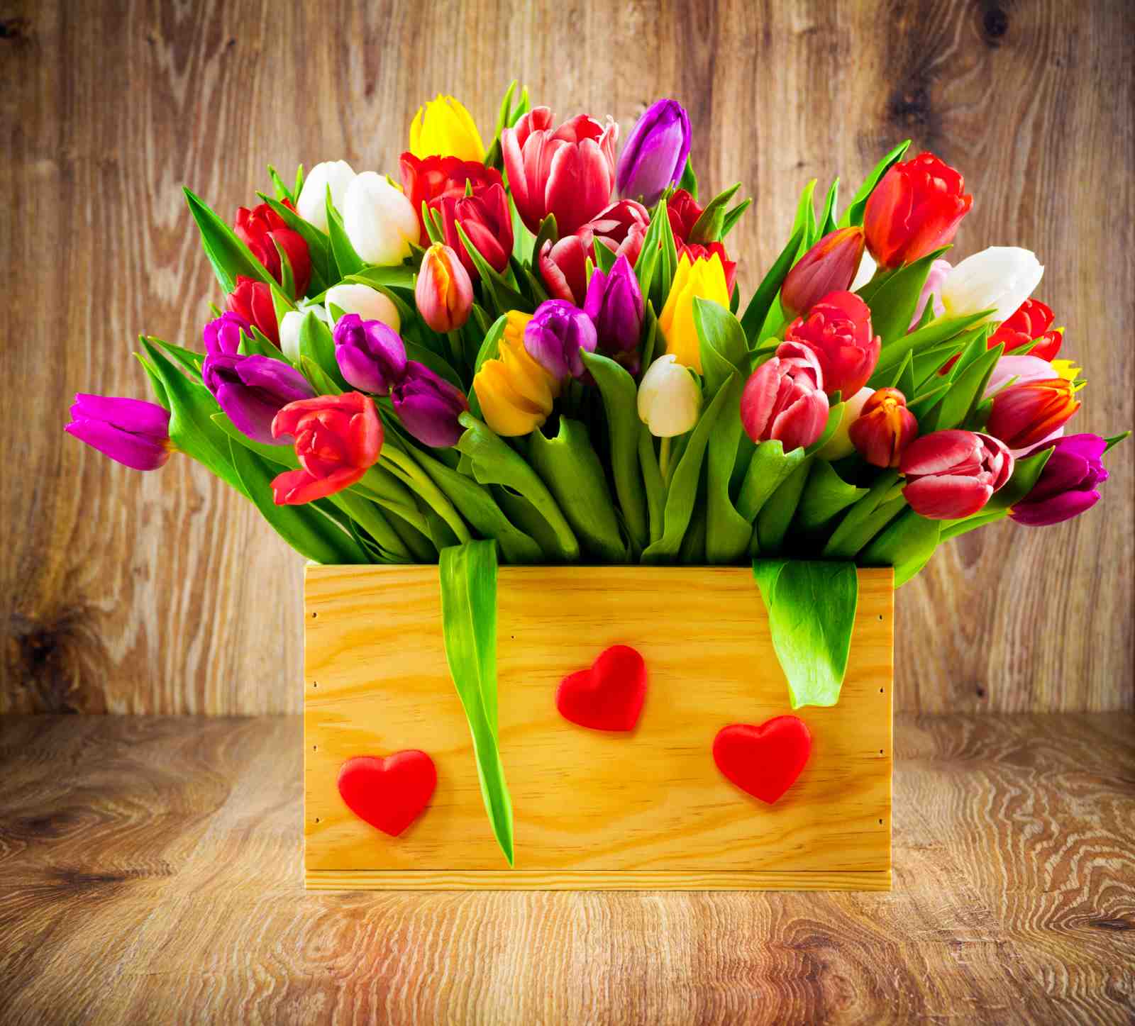 Vibrant Tulip Bouquet & Hearts Wall Art