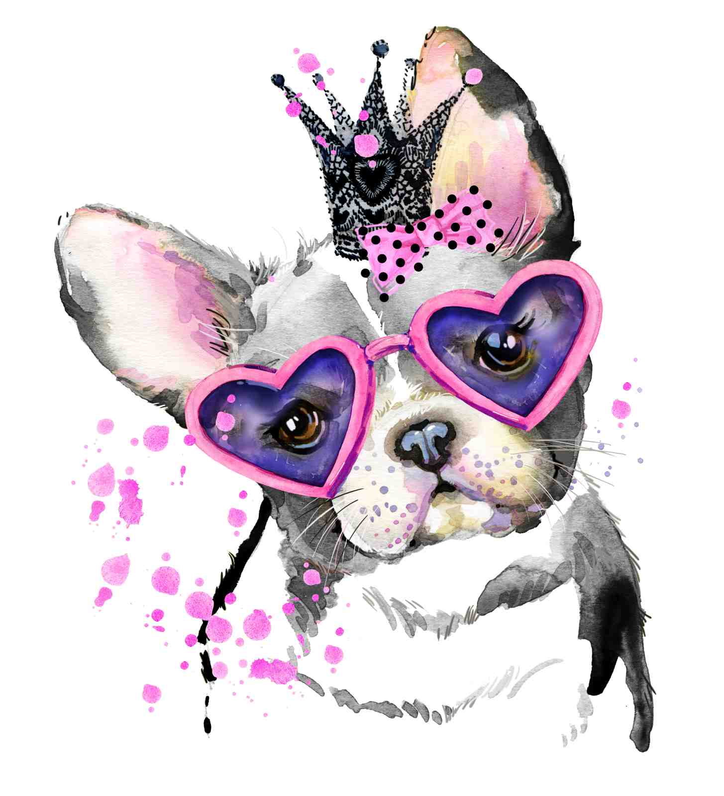 Chic Frenchie Princess Crown & Hearts Wall Art