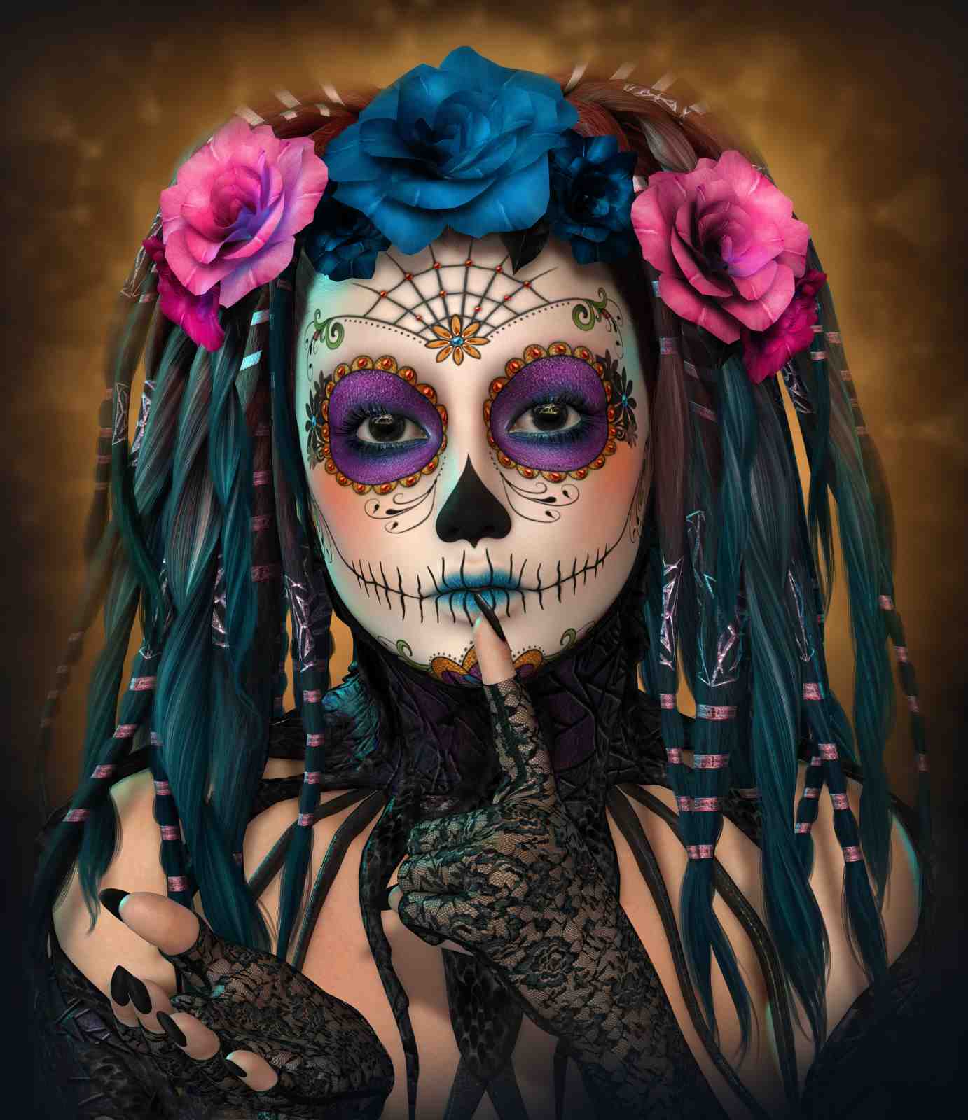 Mysterious Sugar Skull Woman Wall Art