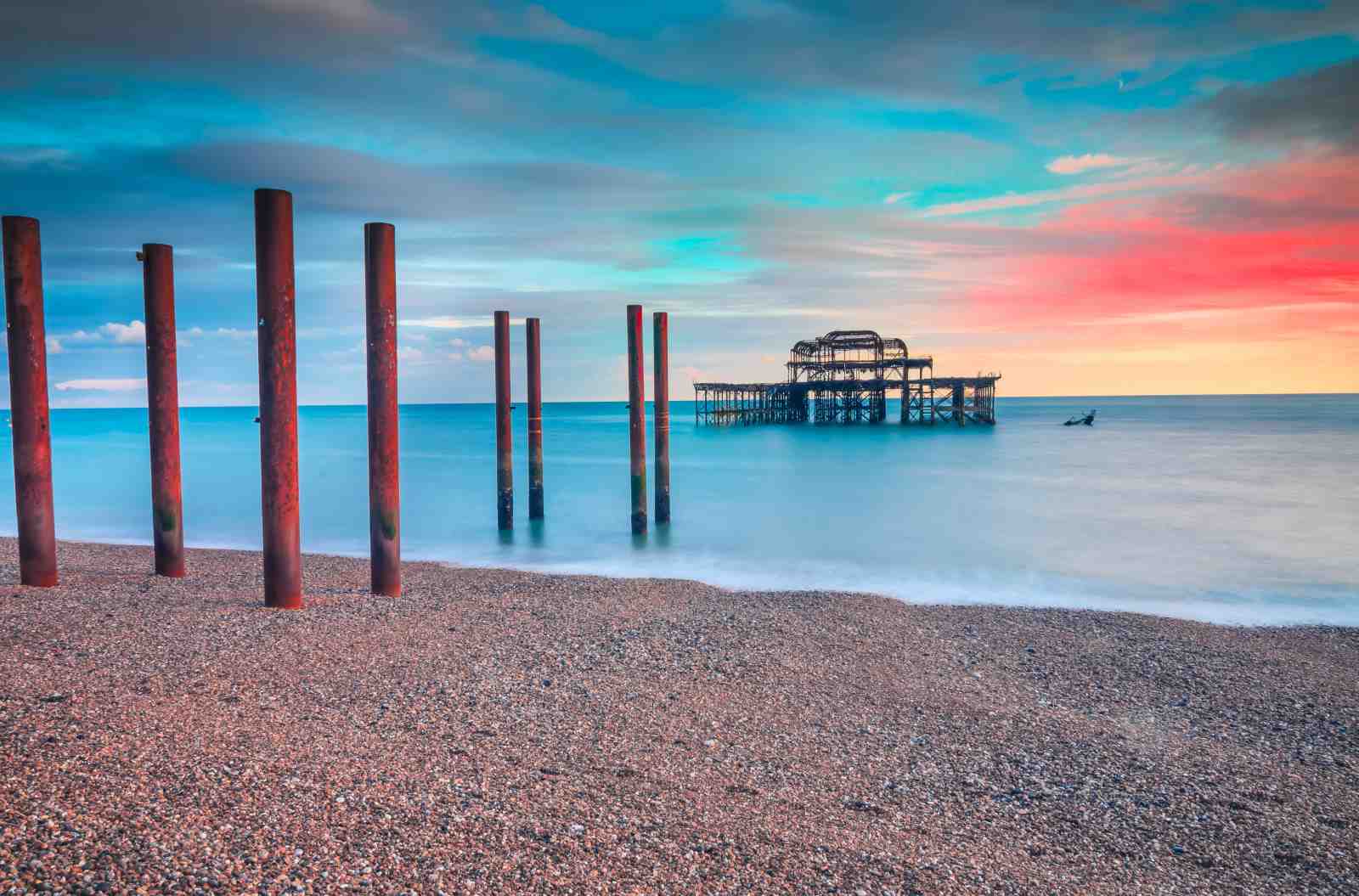 Dramatic Pier Sunset Beach Wall Art