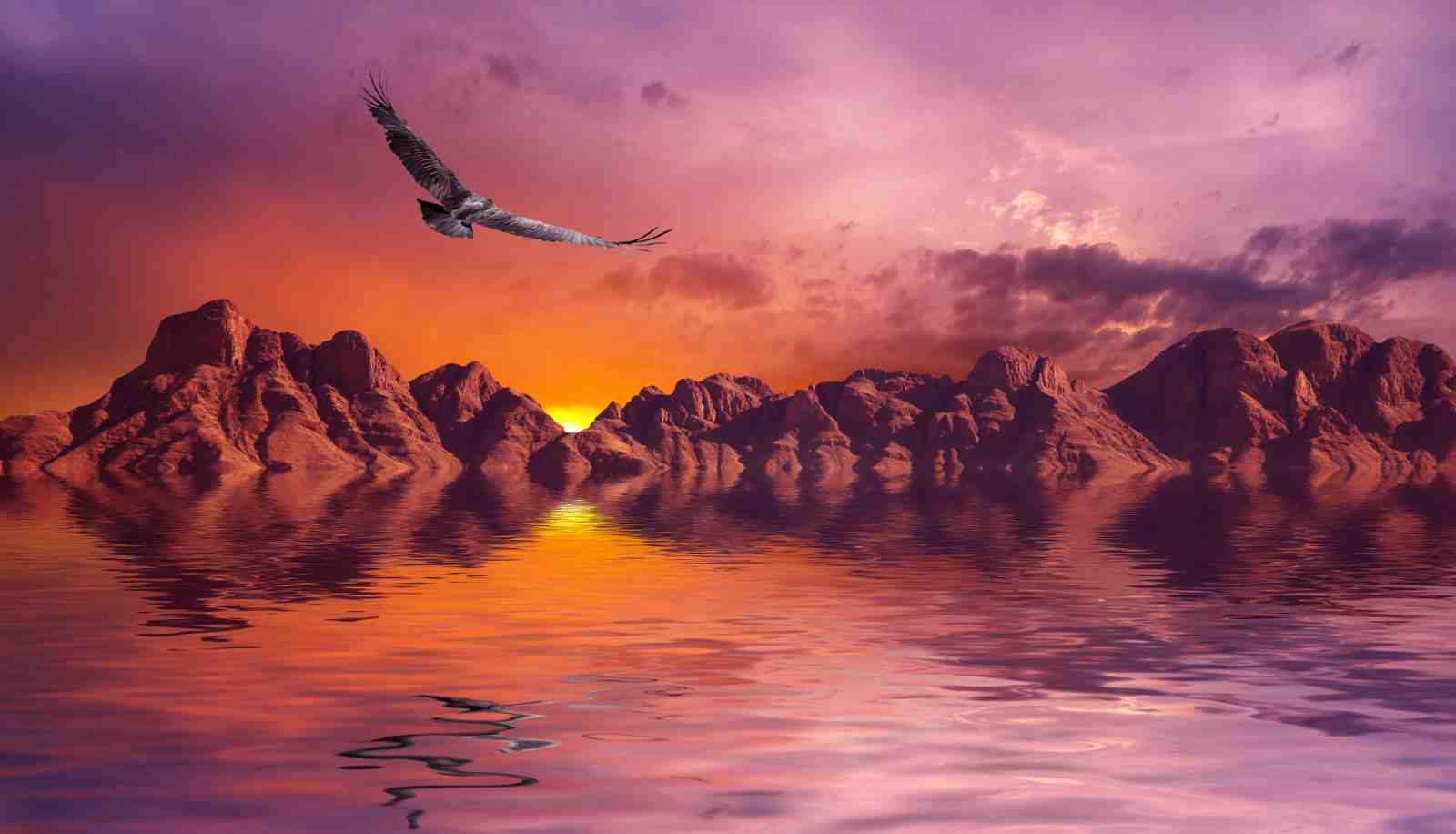 Majestic Eagle Sunset Mountain Lake Wall Art