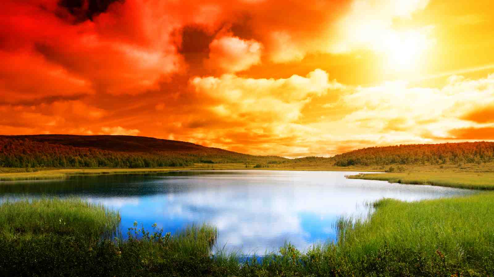 Vibrant Sunset Lake Landscape Wall Art