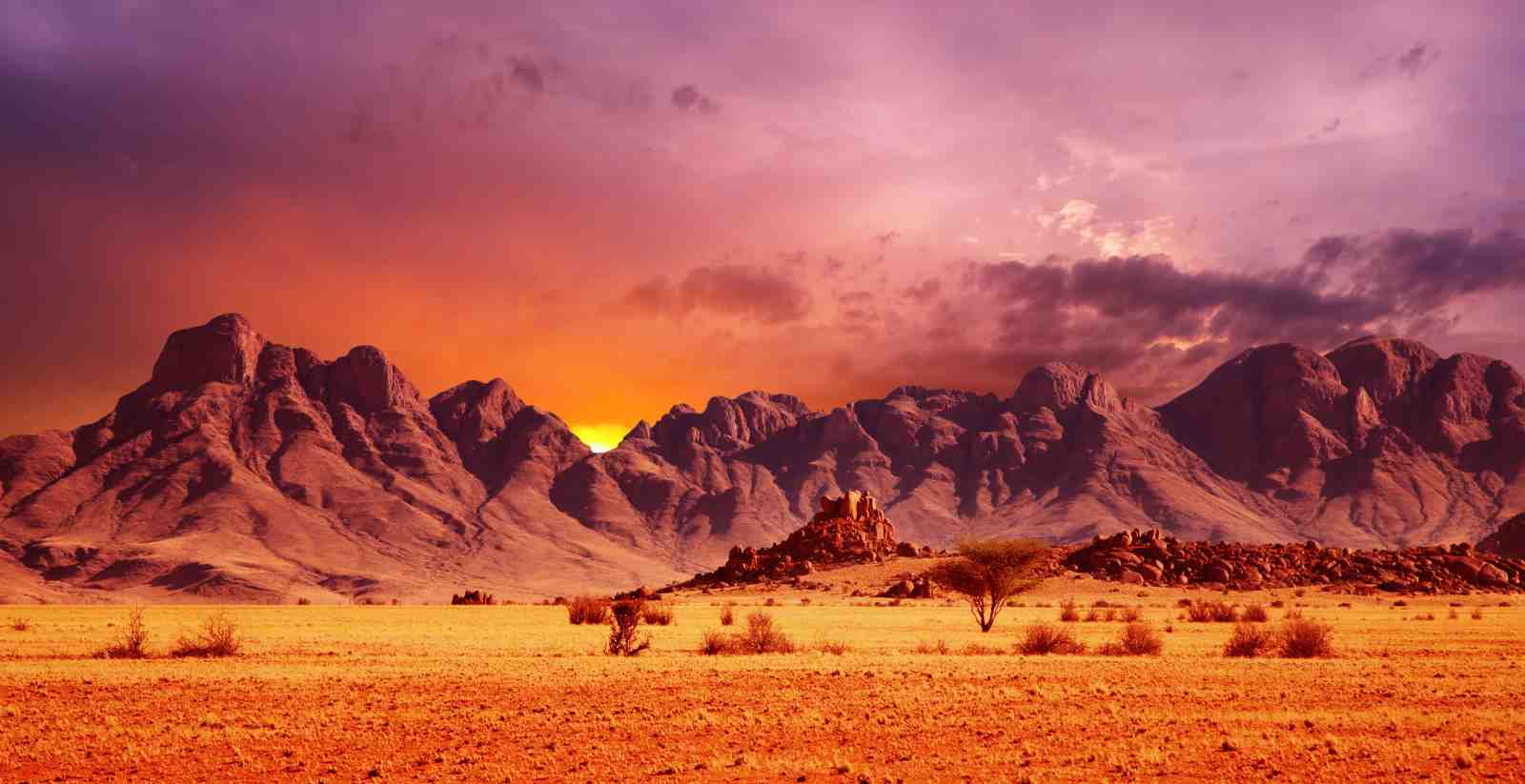 African Sunset Mountain Landscape Wall Art