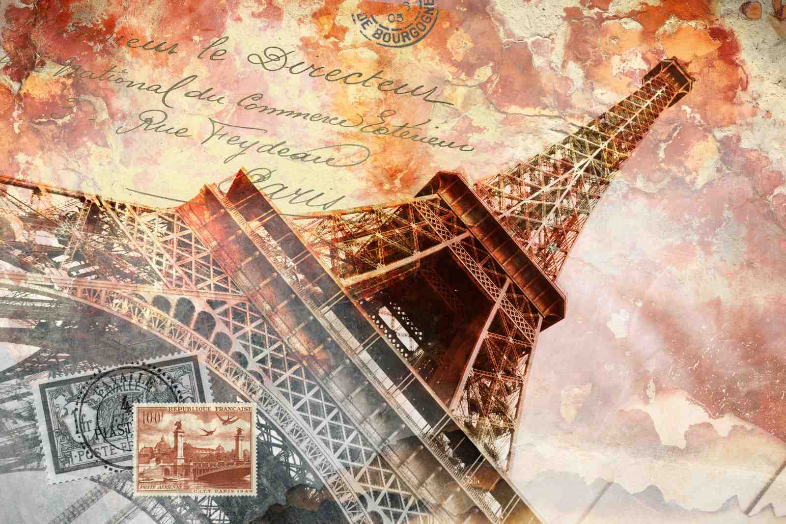 Vintage Eiffel Tower Paris Postcard Wall Art
