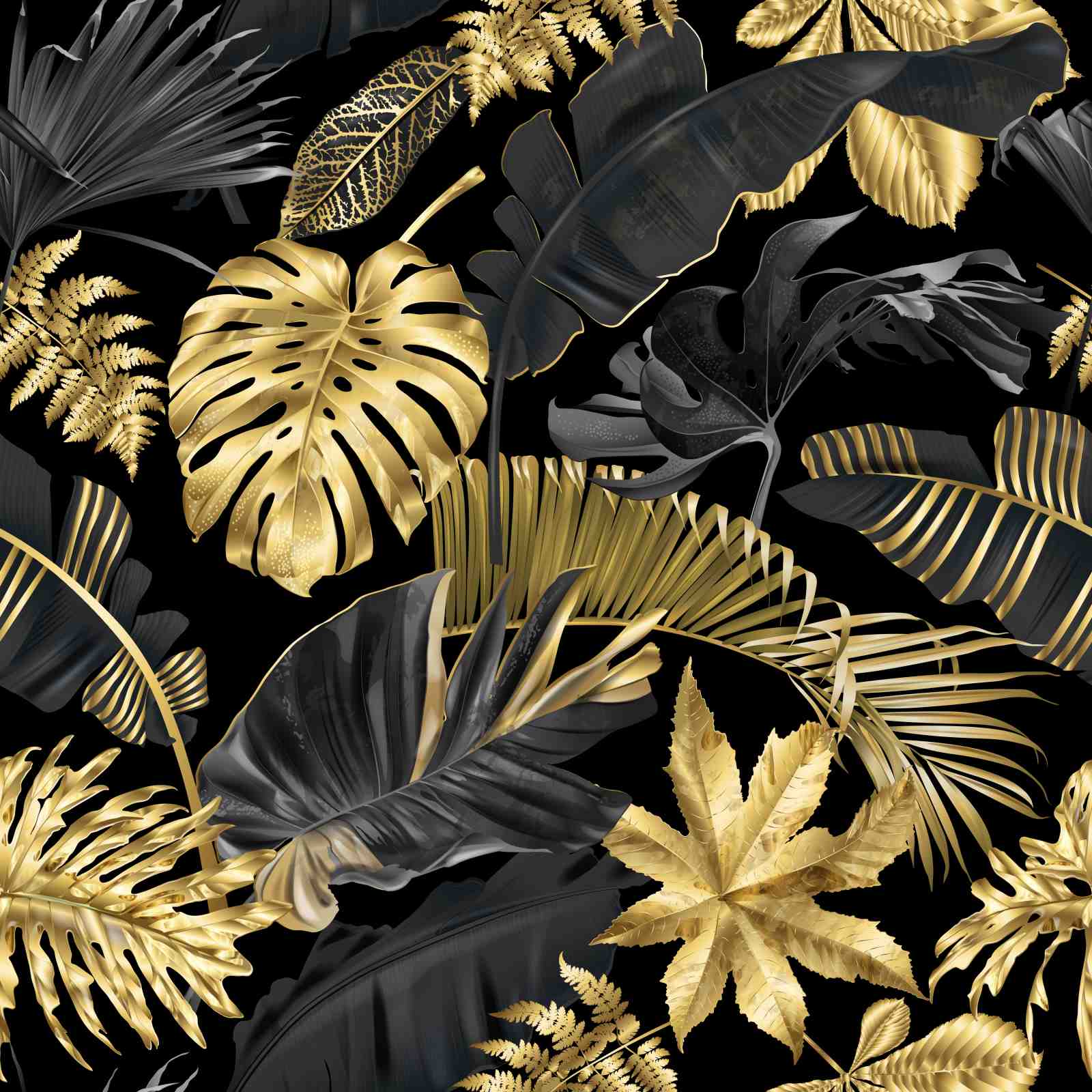 Luxurious Black & Gold Tropical Leaves Wall Art