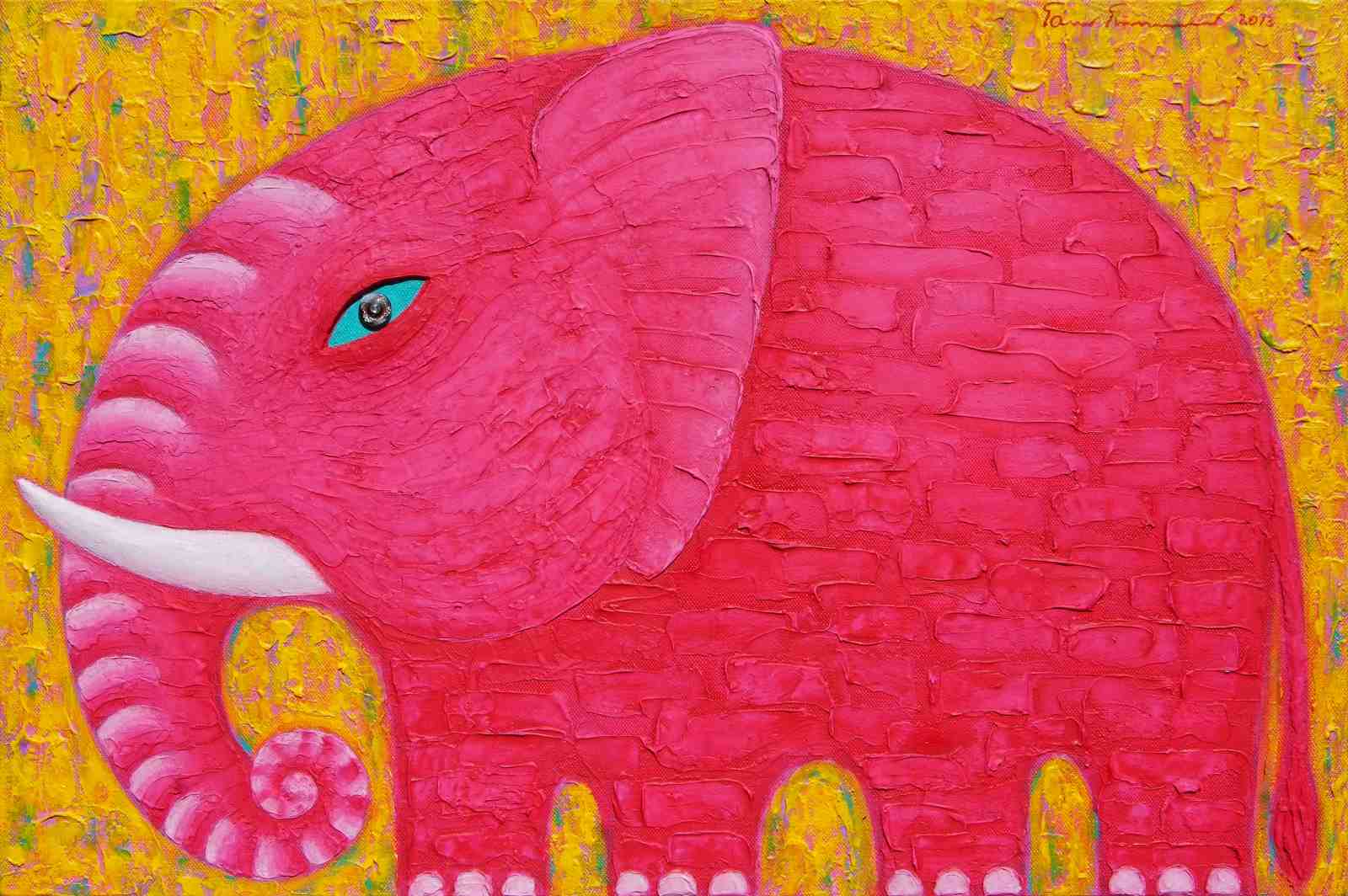 Vibrant Pink Elephant Textured Wall Art
