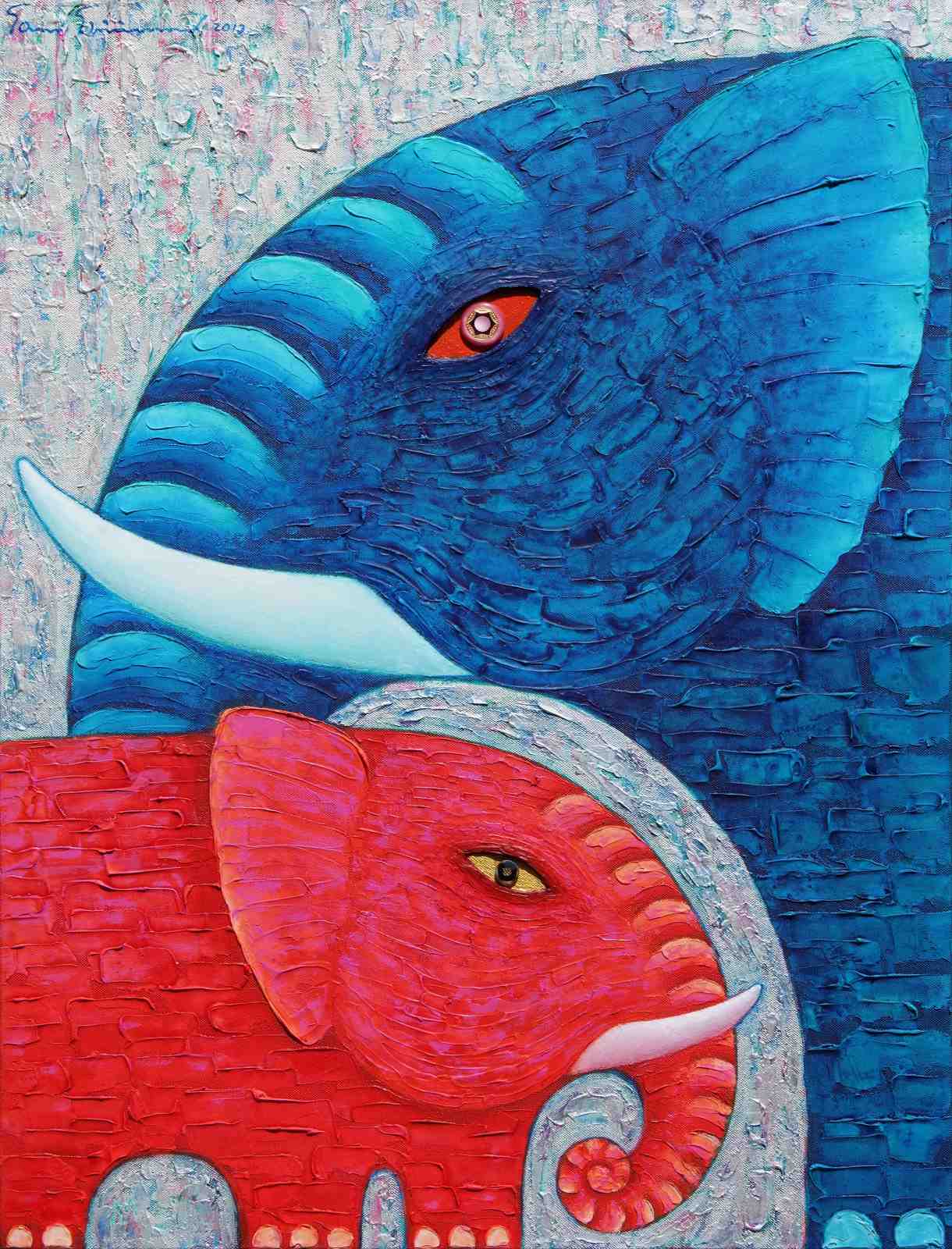 Vibrant Elephant Pair Abstract Wall Art Wall Art