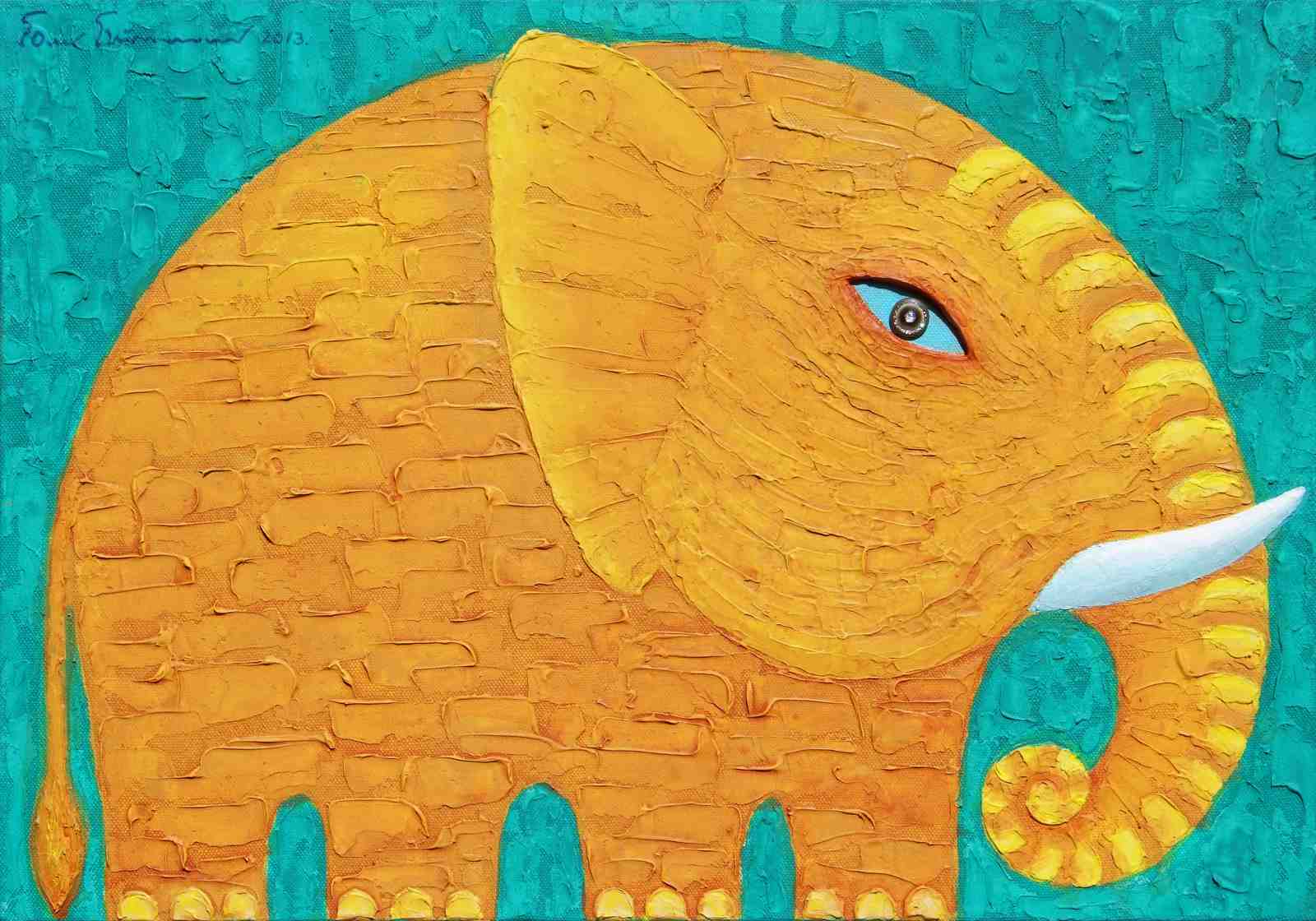 Joyful Orange Elephant Textured Wall Art