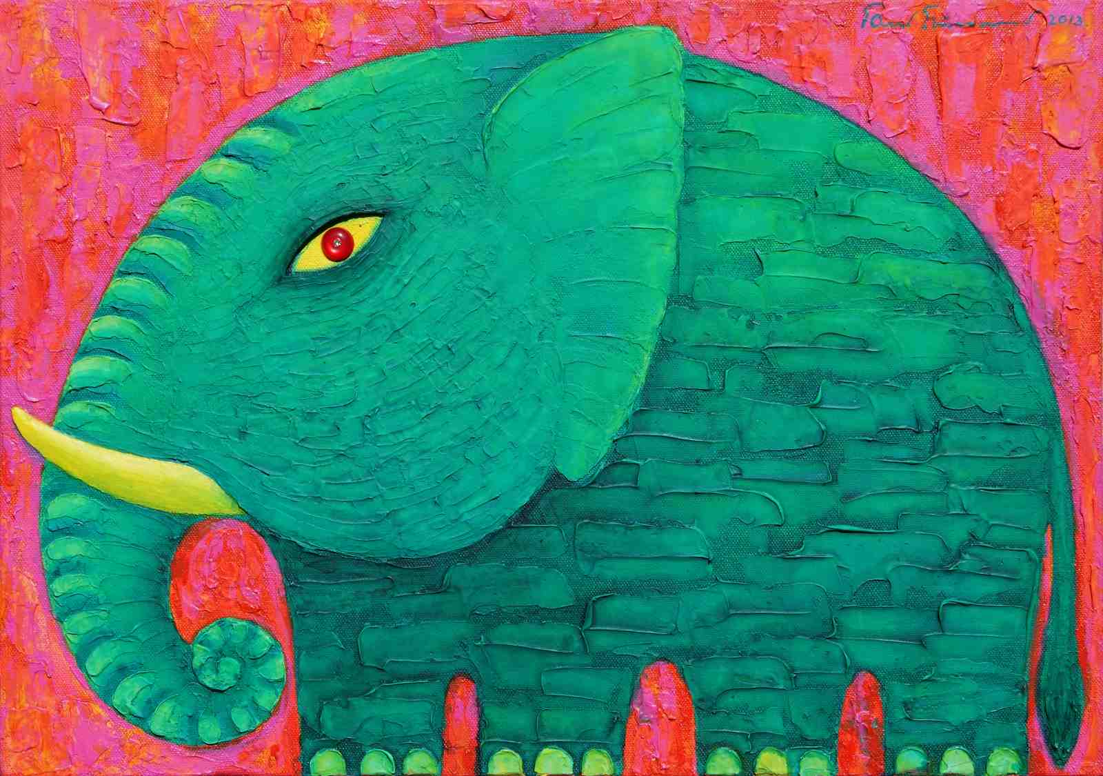 Vibrant Green Elephant Textured Wall Art