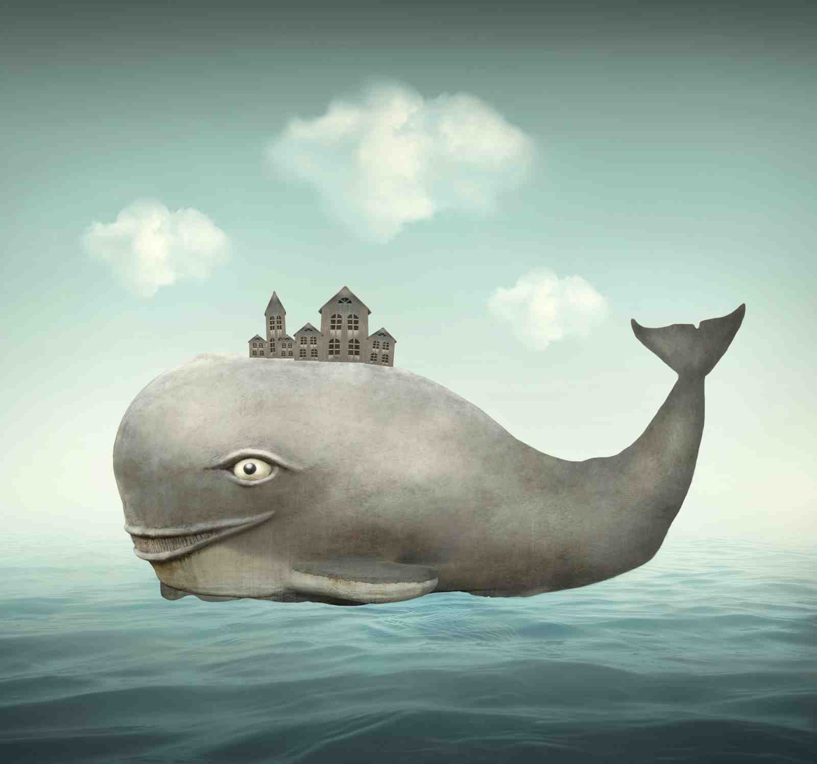 Whimsical Whale Town Ocean Fantasy Wall Art