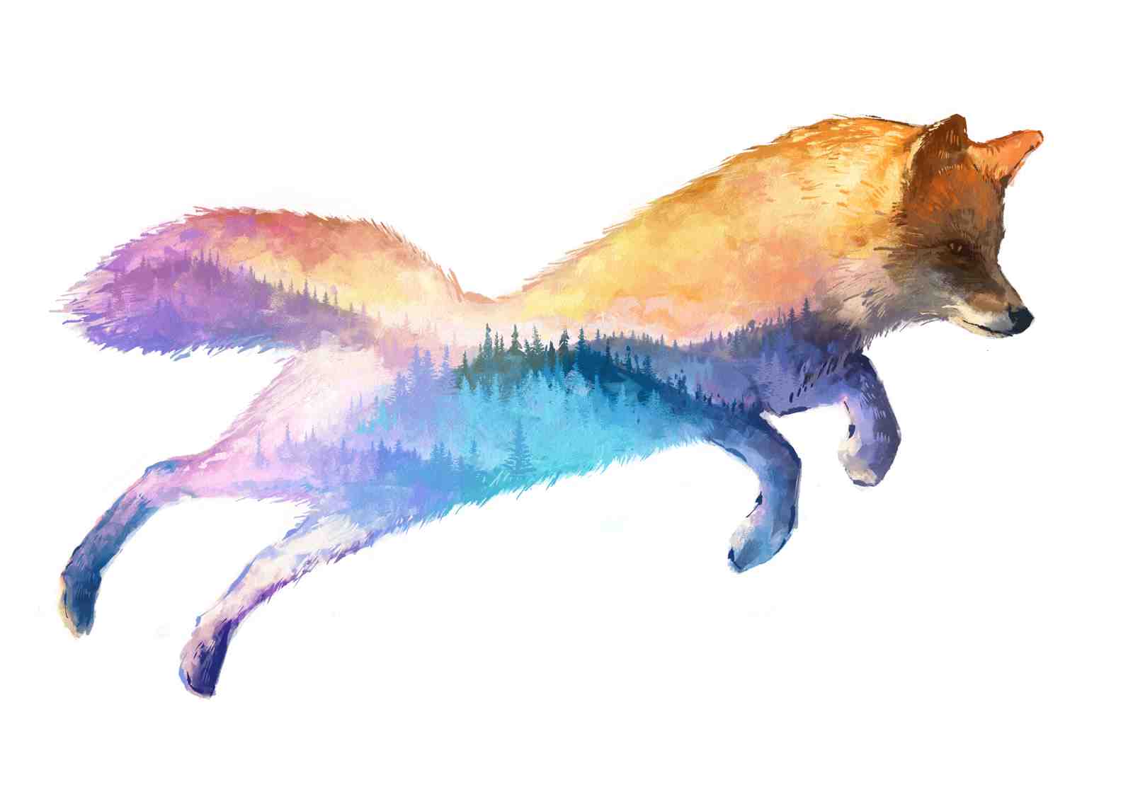 Vibrant Forest Fox Silhouette Wall Art