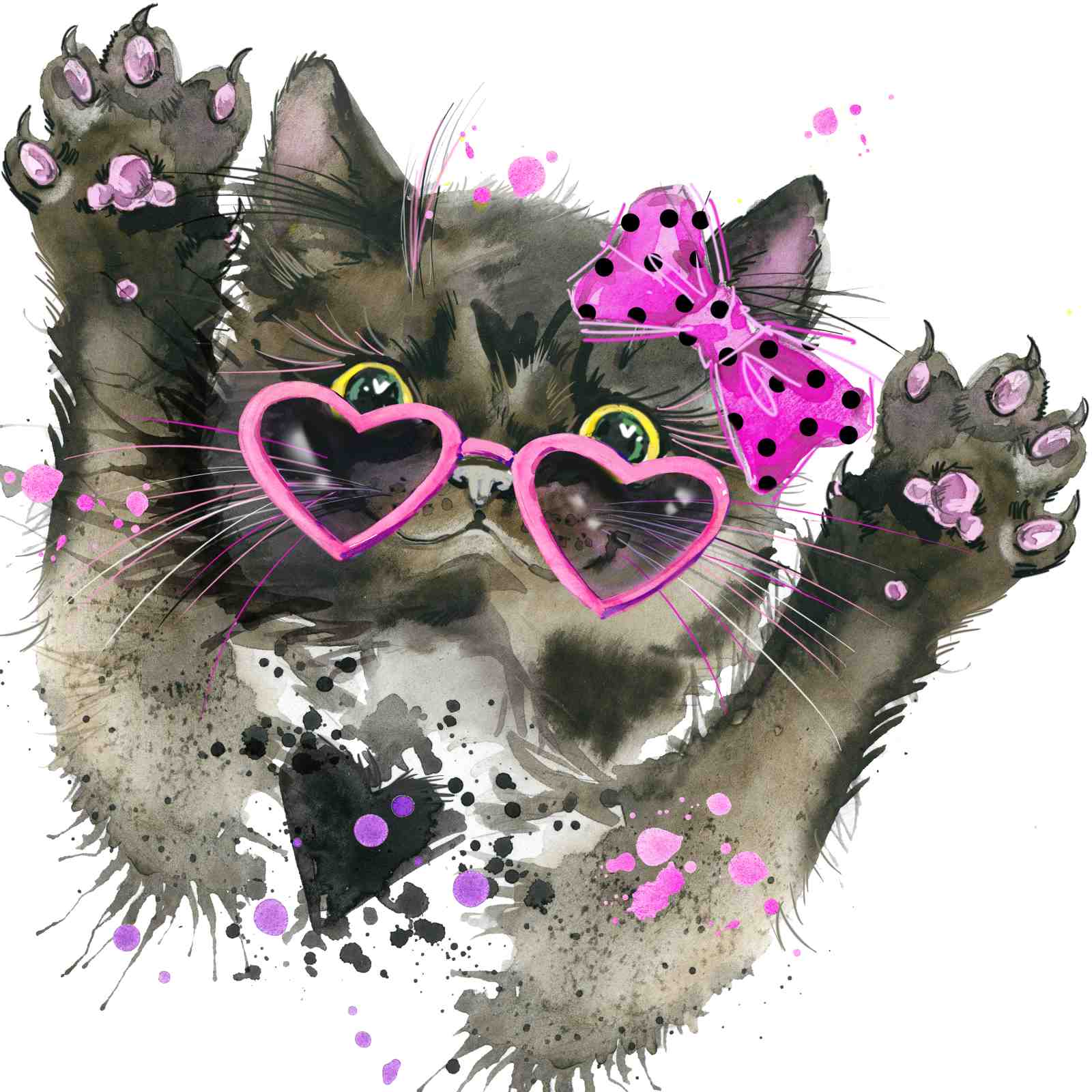 Cute Cat with Heart Sunglasses Wall Art