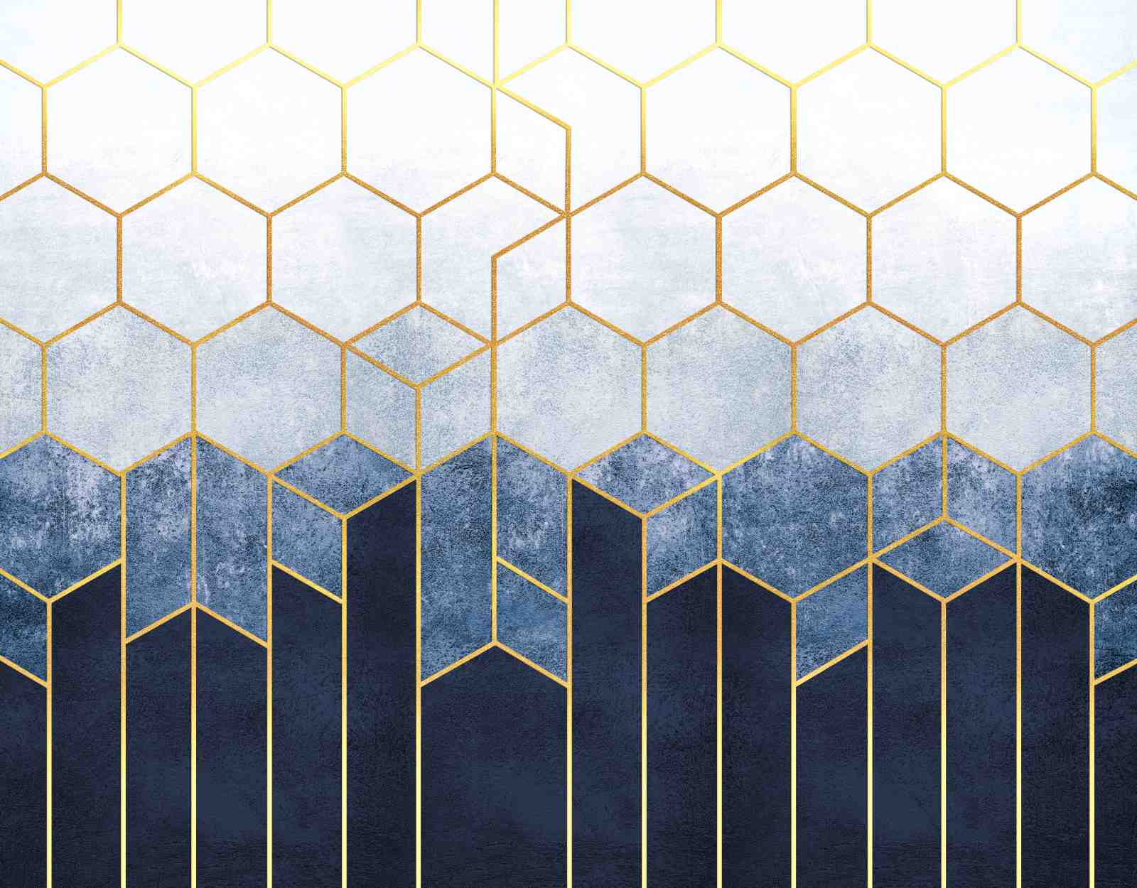 Geometric Blue & Gold Hexagon Wall Art