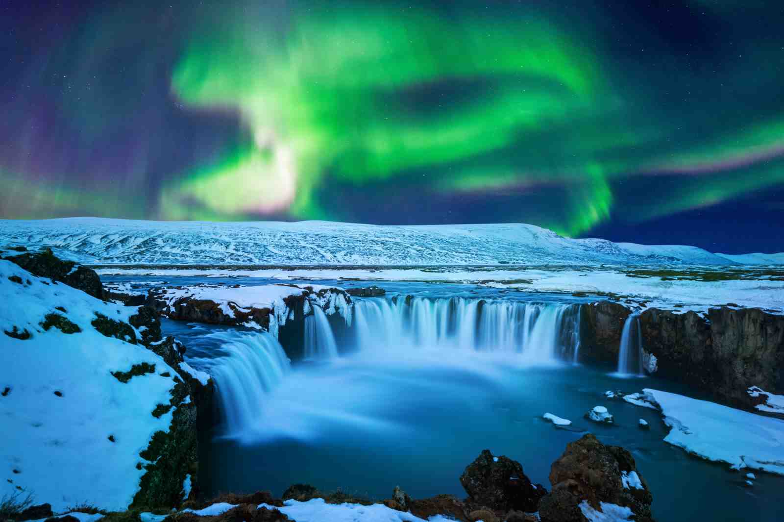 Majestic Aurora Iceland Waterfall Wall Art
