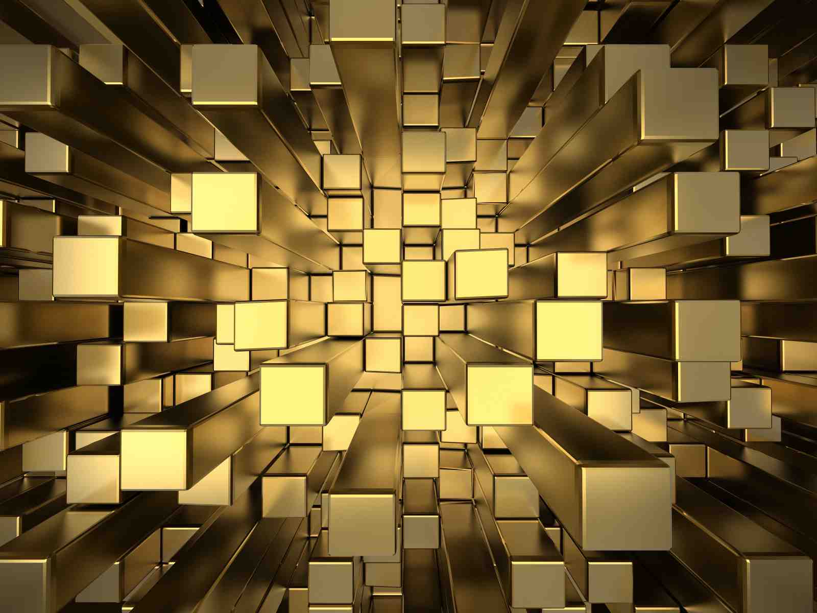 Abstract Gold Cubes 3D Geometric Wall Art