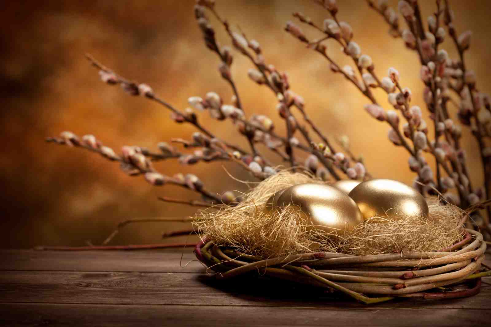 Golden Easter Nest & Pussy Willow Wall Art