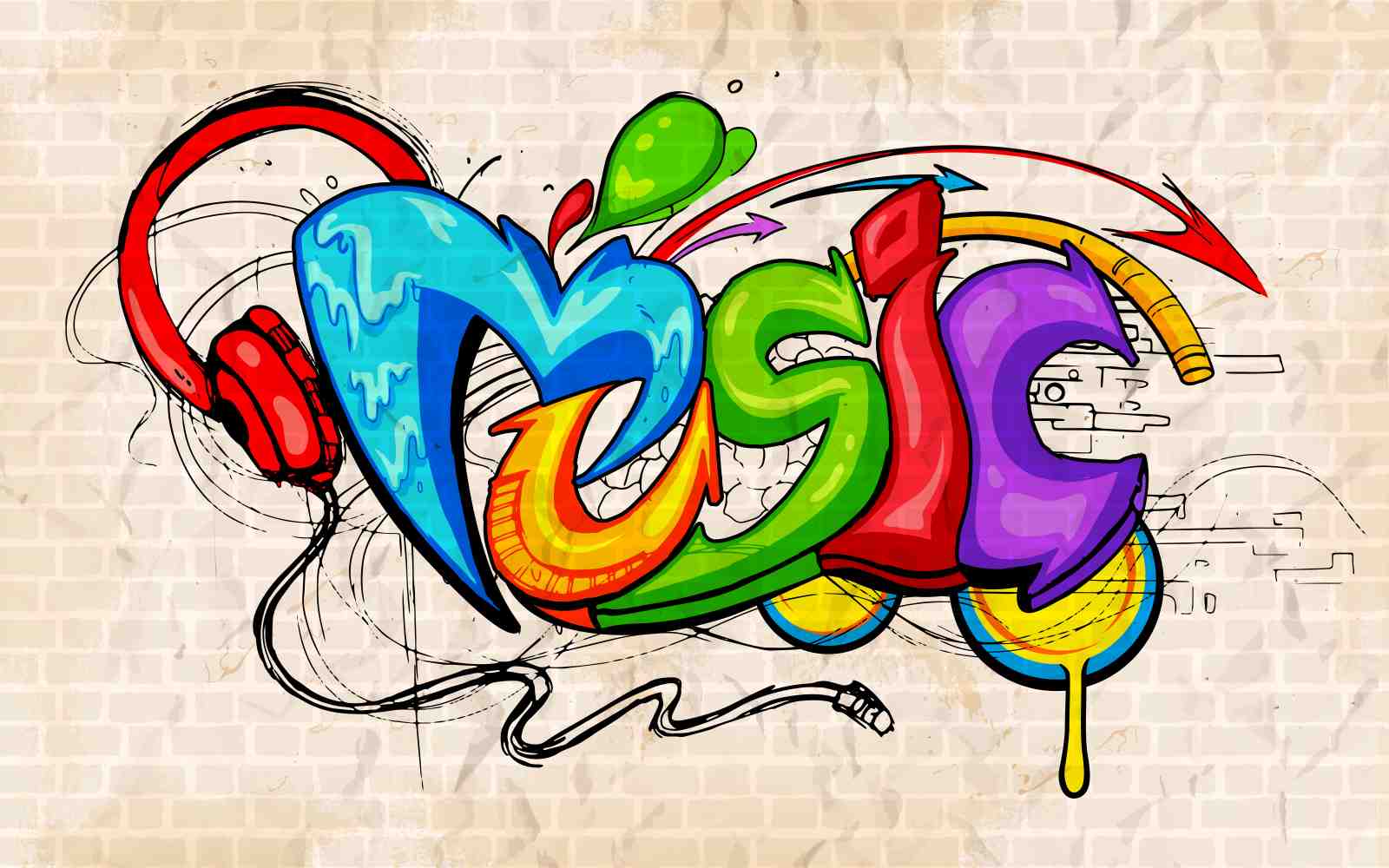 Vibrant Graffiti Music Headphones Wall Art