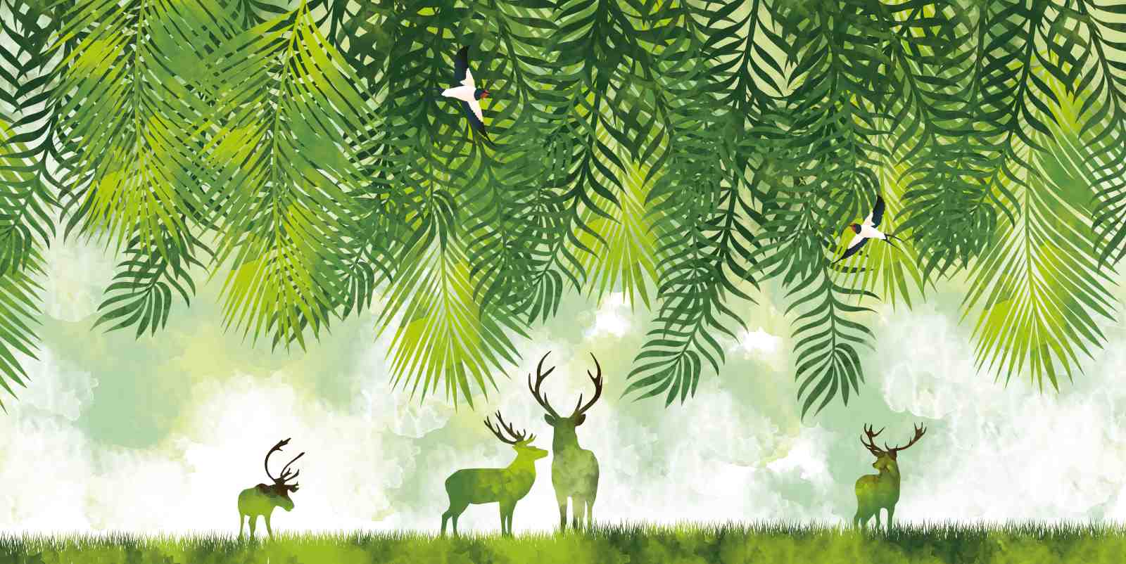 Serene Forest Deer & Birds Wall Art