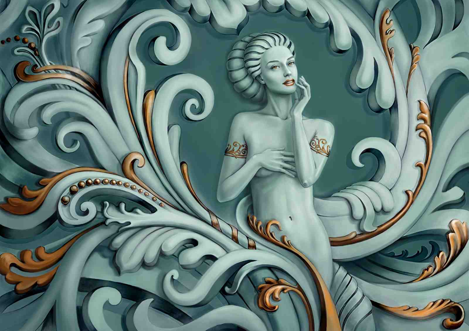 Elegant Mermaid Baroque Scroll Wall Art